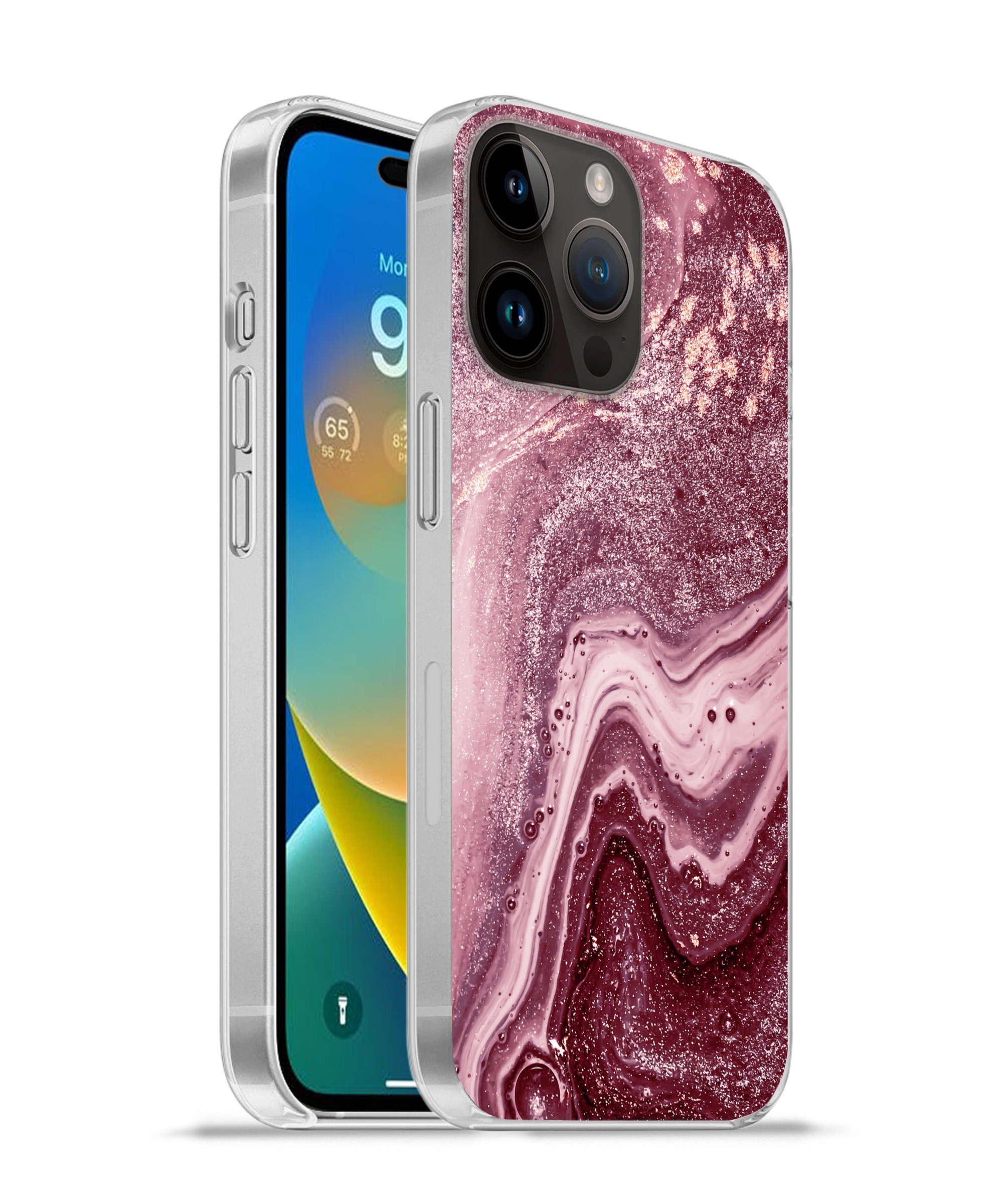MuchoWow Handyhülle für Apple iPhone 14 Pro Max Naturstein - Rosa - Glitter, Smartphone-Bumper, Print, Handy Schutzhülle Dünn