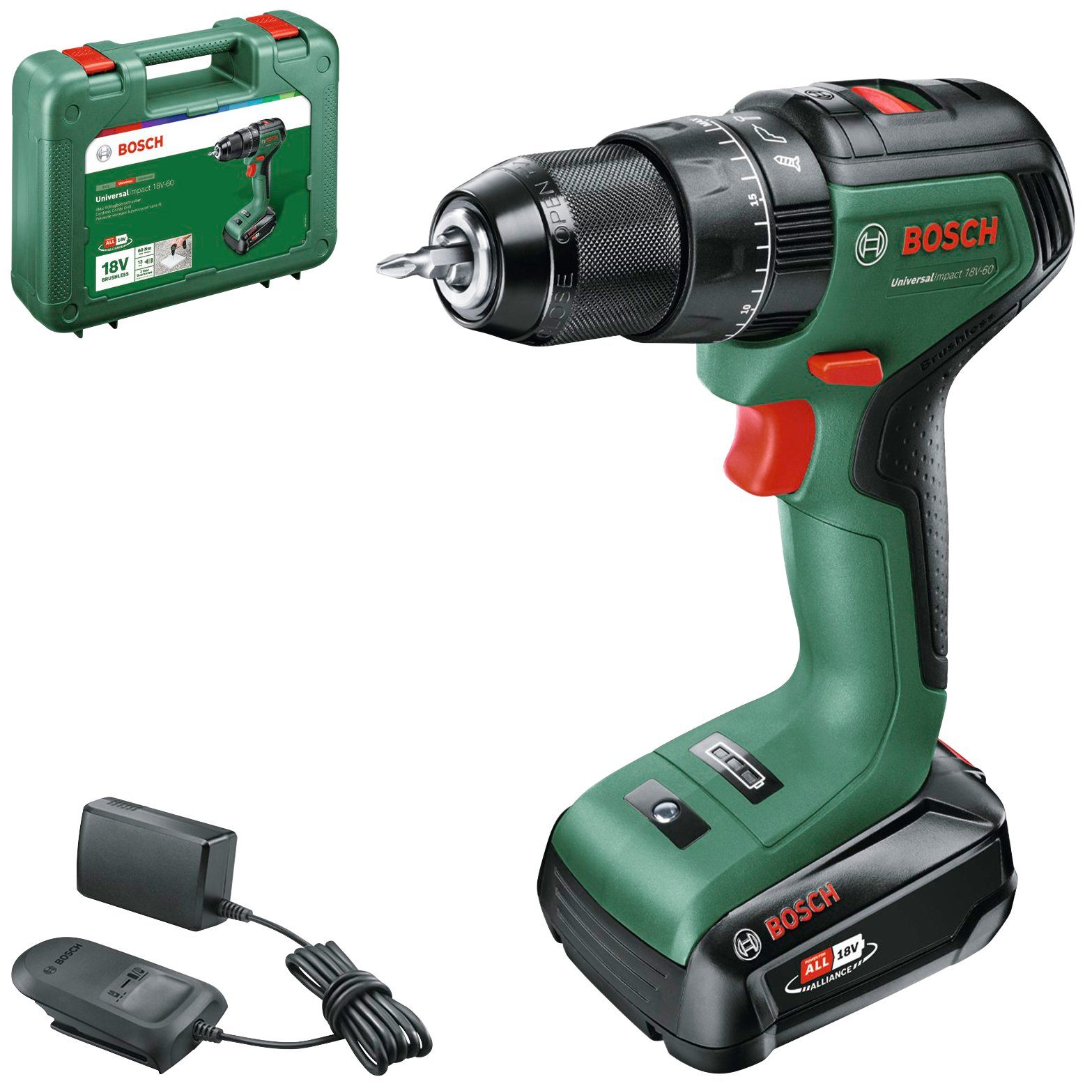 Bosch Home & Garden Akku-Schlagbohrschrauber UniversalImpact 18V-60, Inkl. Koffer, mit Akku 18V/2Ah und Ladegerät