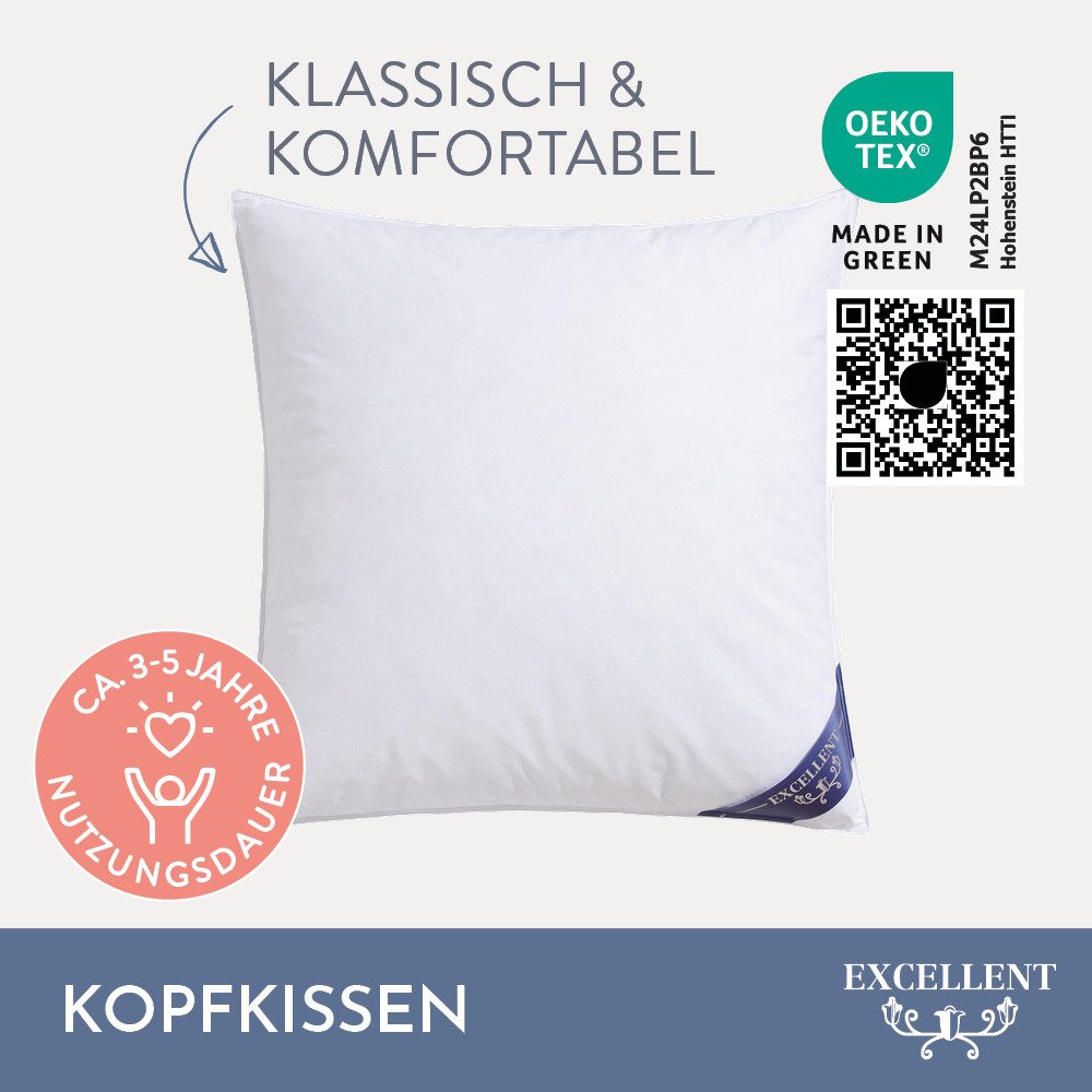 Excellent Kopfkissen Venedig, Kuschel- oder Kopfkissen 1-tlg. oder 2 -tlg., Füllung: 85% Federn / 15% Daunen, Bezug: 100% Baumwolle, Rückenschläfer, Seitenschläfer, Spar-Set, 2 Kopfkissen, Deko- oder Kopfkissen in vielen Größen