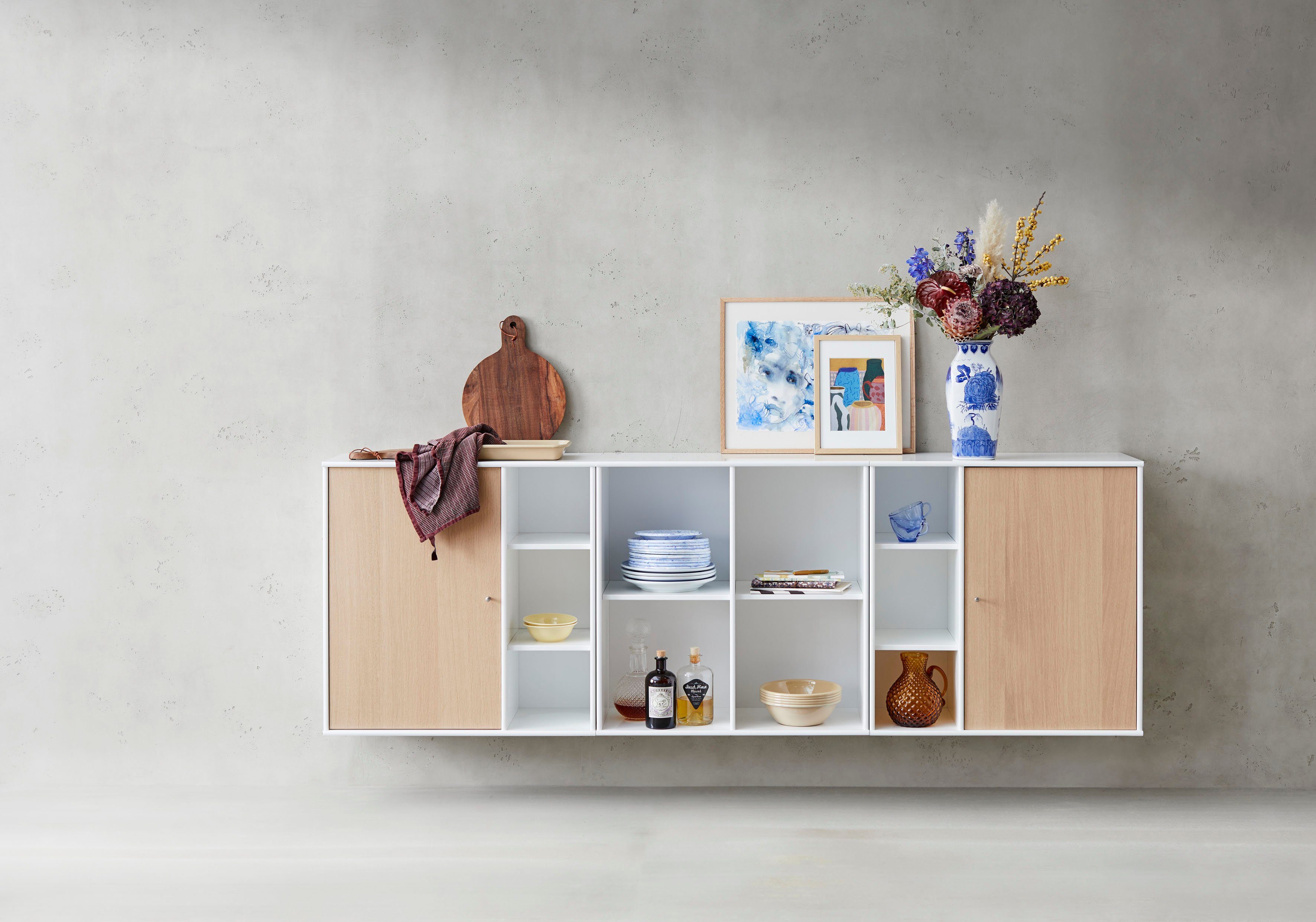 Hammel Furniture Sideboard Mistral Kubus, Kombination aus 3 Modulen, 2 Türen, Wandmontage/stehend, Breite: 207cm