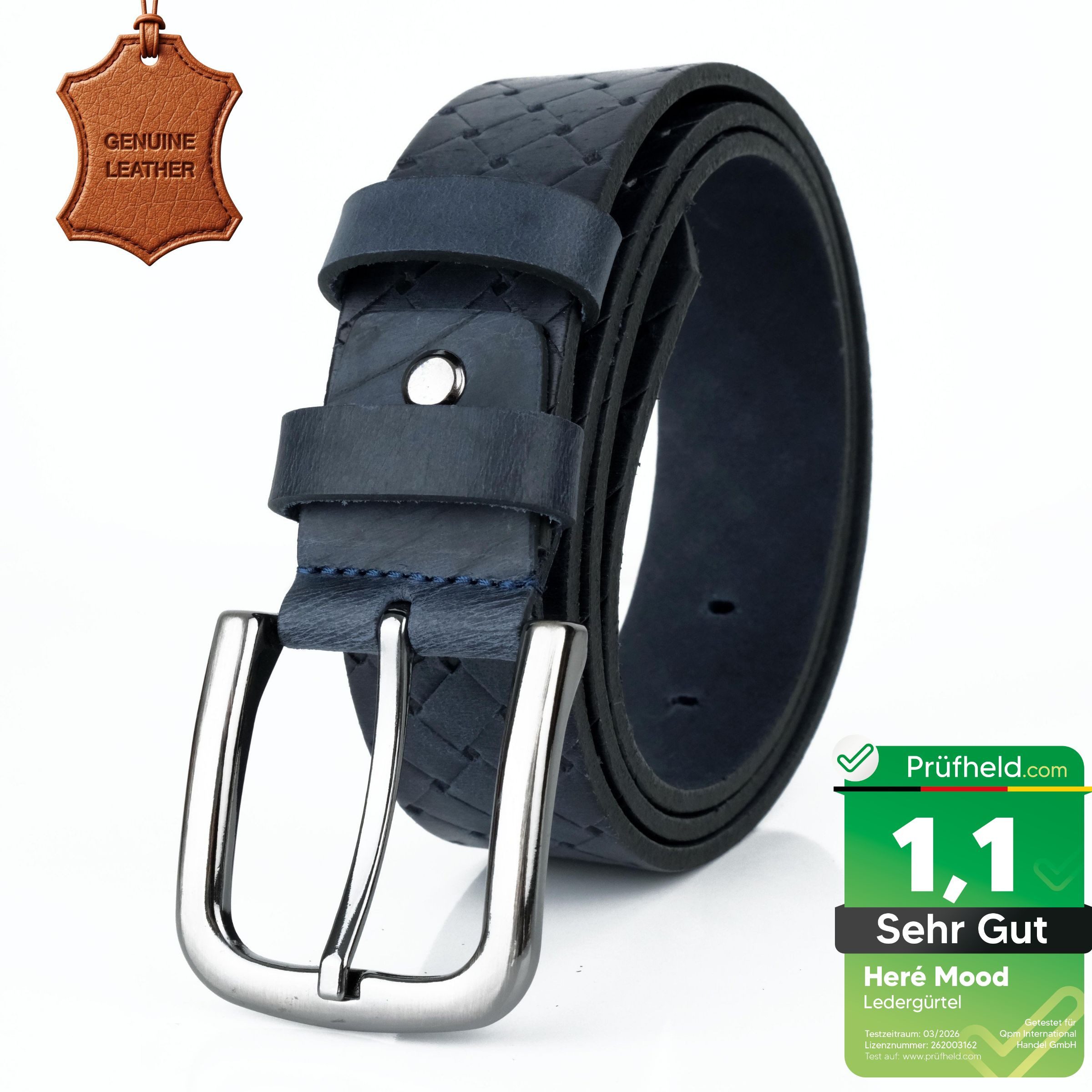 herémood Ledergürtel Gürtel Herren 4cm breit Ledergürtel Jeans Premium Geschenke für Männer (100 % Echtleder Gürtel handgefertigt, hochwertig verarbeitet, kürzbar, 1-St., Blau 130 cm – 4 cm breit – echtes, robustes Büffelleder, langlebig) Ledergürtel Herren Blau – robust & edel, ideales Herrengeschenk