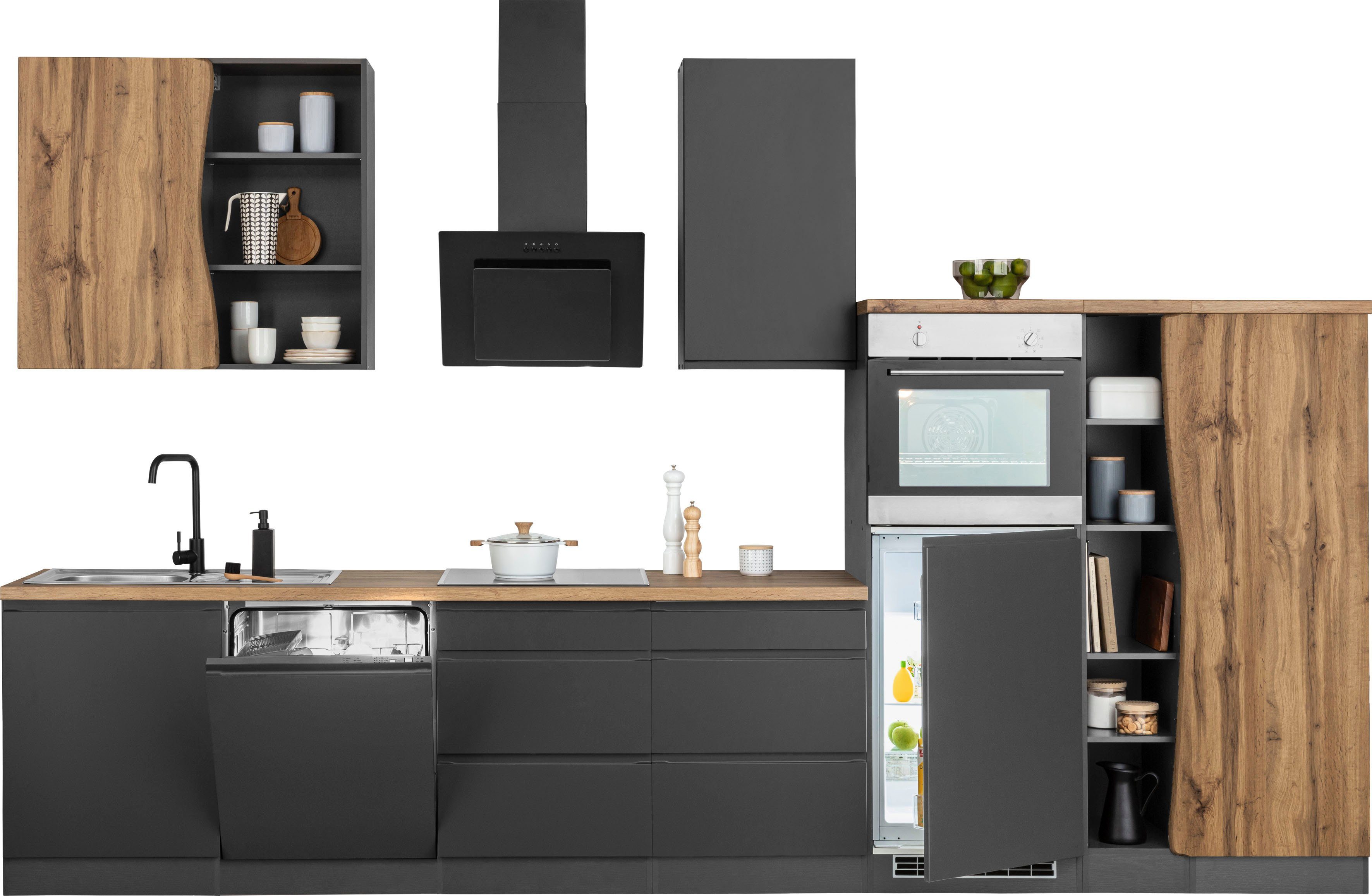 HELD MÖBEL Küchenzeile Bruneck, 380cm breit, ohne E-Geräte, hochwertige  MDF-Fronten
