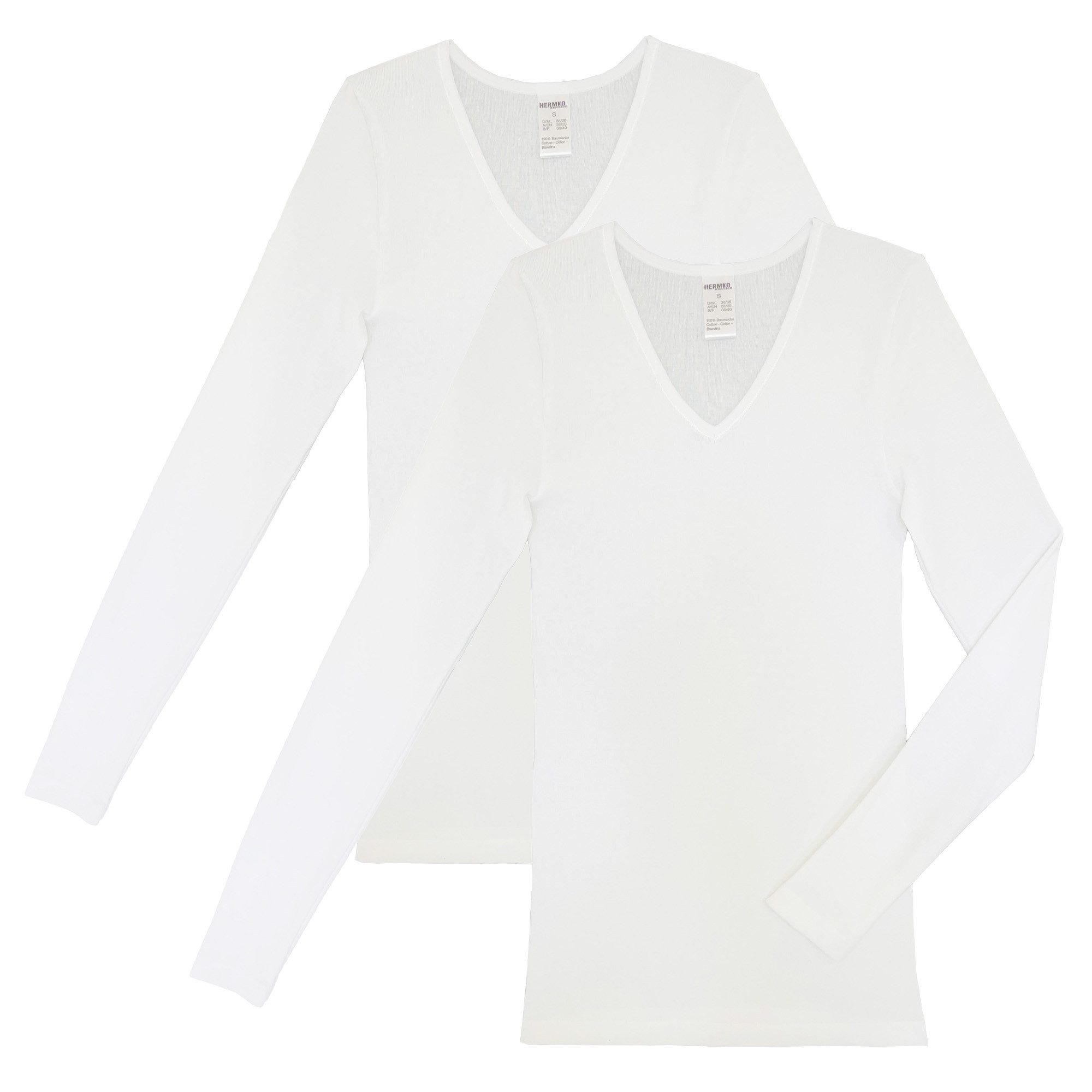HERMKO Unterhemd 13680 2er Pack Damen langarm Unterhemd mit V-Ausschnitt