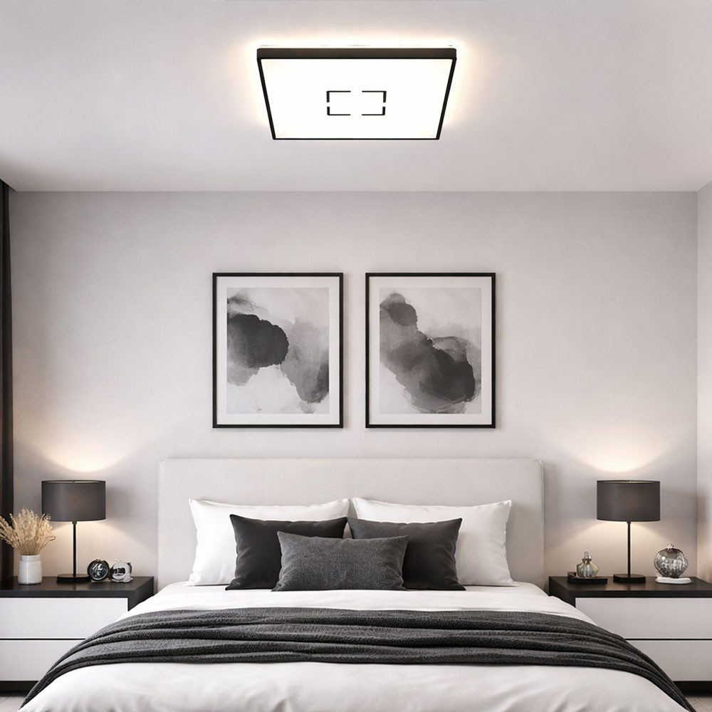 Briloner Leuchten LED Deckenleuchte, LED-Leuchtmittel fest verbaut, Neutralweiß, Deckenleuchte Deckenpanel LED Backlight schwarz quadratisch L 42 cm
