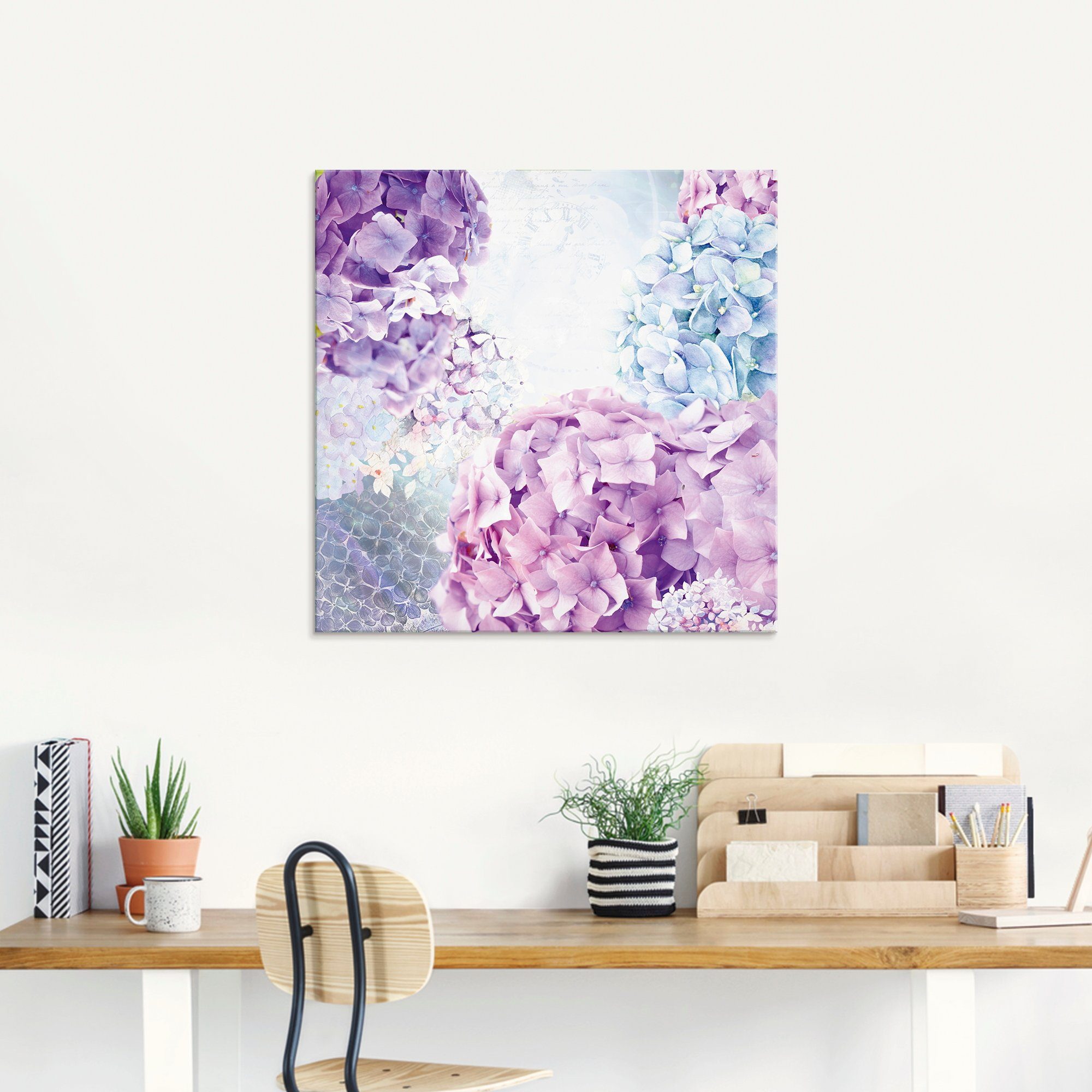 Artland Glasbild Blau und Pink Hortensie, Blumen (1 St), in verschiedenen Größen
