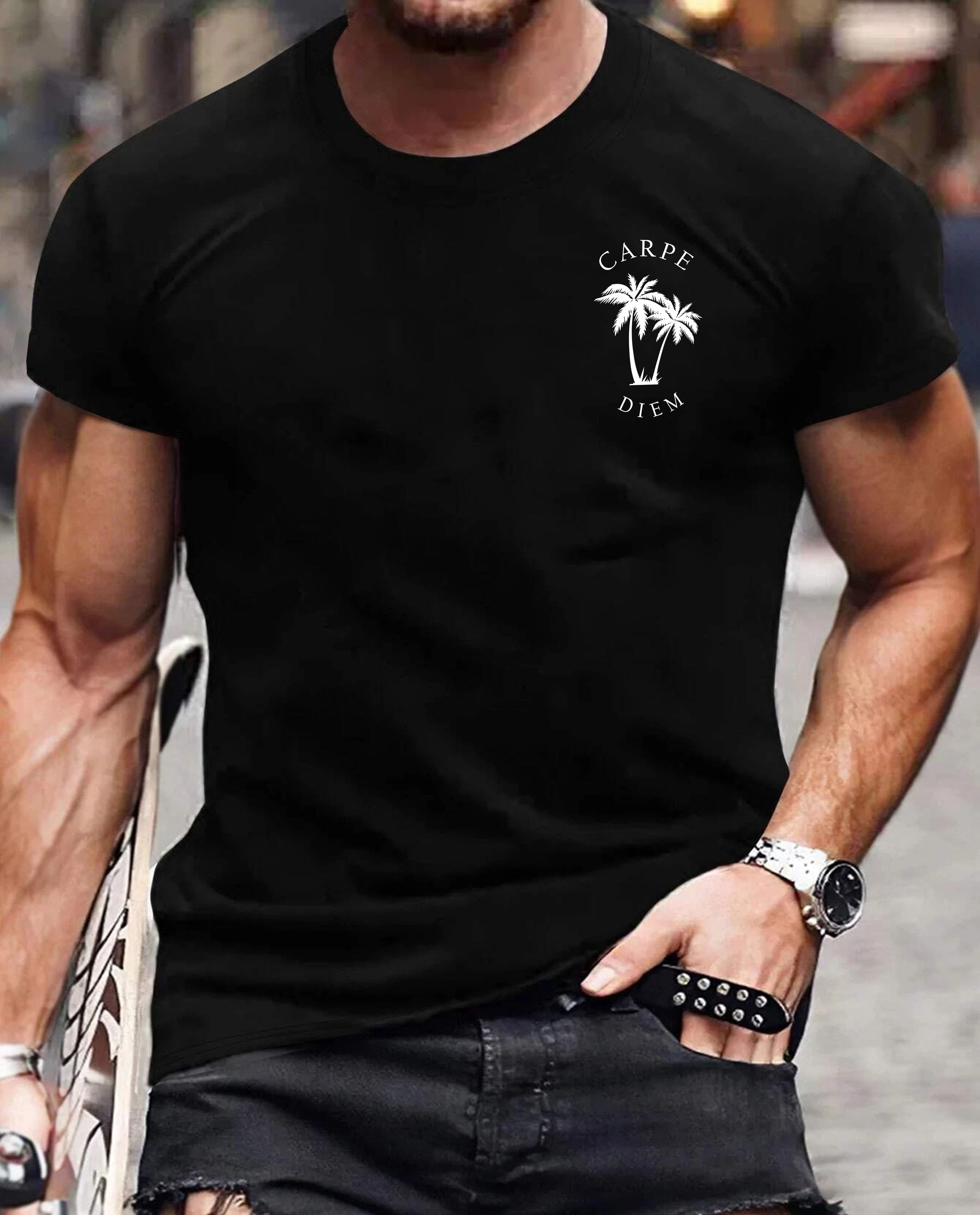 RMK T-Shirt Herren Shirt Basic Rundhals Palme Urlaub aus 100% Baumwolle
