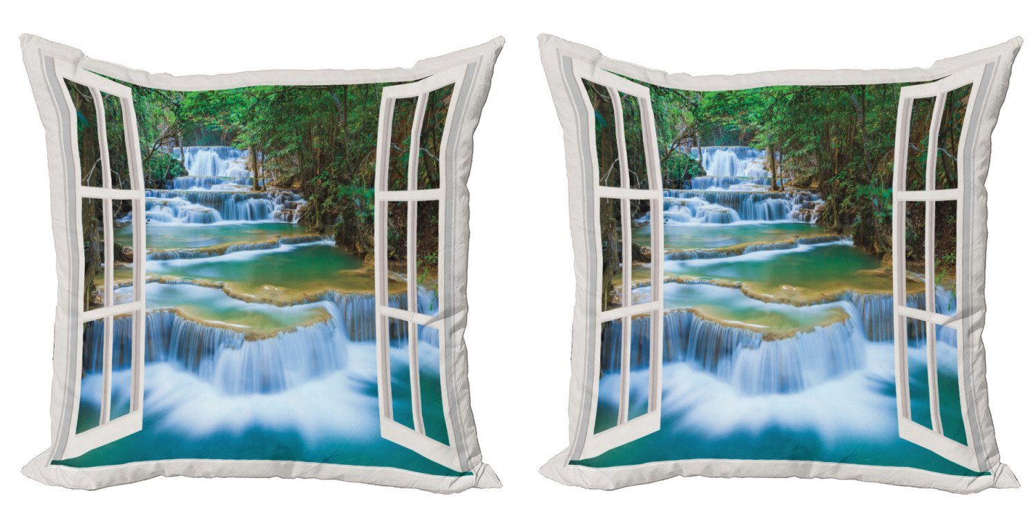 Kissenbezüge Modern Accent Doppelseitiger Digitaldruck, Abakuhaus (2 Stück), Landschaft Open Window to River