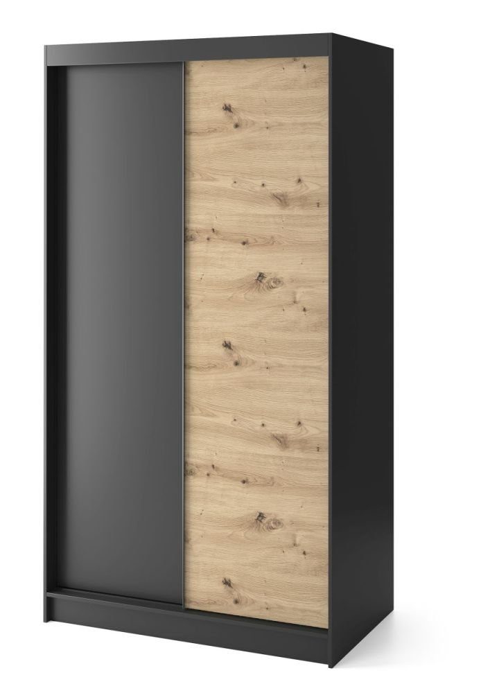 MOEBLO Kleiderschrank ELOISE (Schrank mit/ohne Spiegel Schwebetürenschrank mit Einlegeböden und Kleiderstange, Wohnzimmerschrank Gaderobe Schiebtüren, Schwarz + Artisan Eiche) (BxHxT): 120/180x220x60 cm