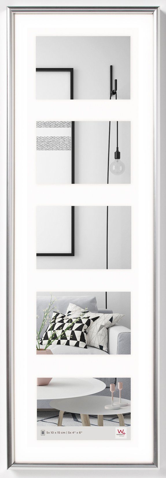 Walther Design Galerierahmen Kunststoff-Galerierahmen GALERIA für 5 Fotos im Format 10x15 cm