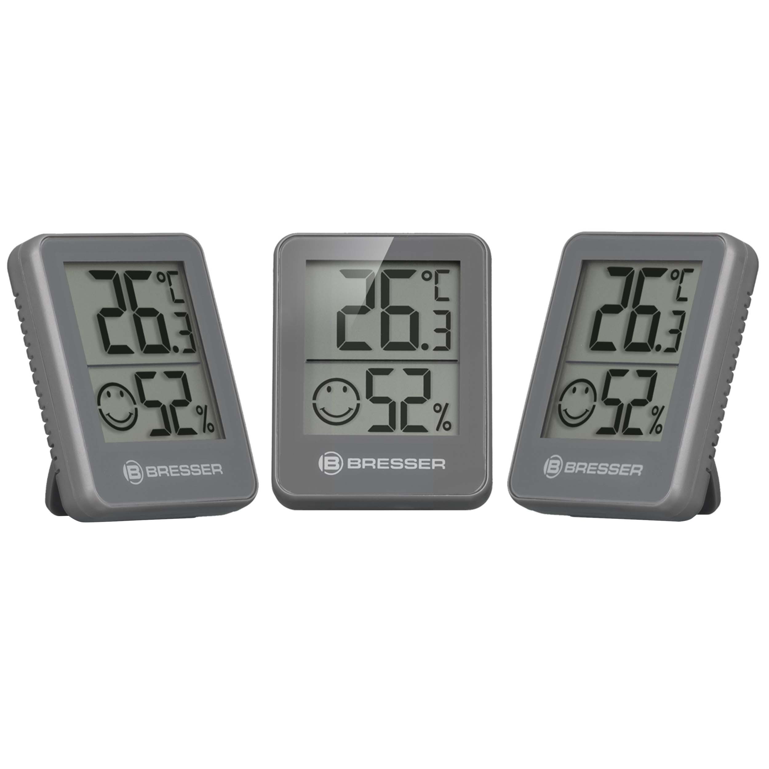 BRESSER Hygrometer ClimaTemp Thermo-Hygro Indikator 3er Set grau