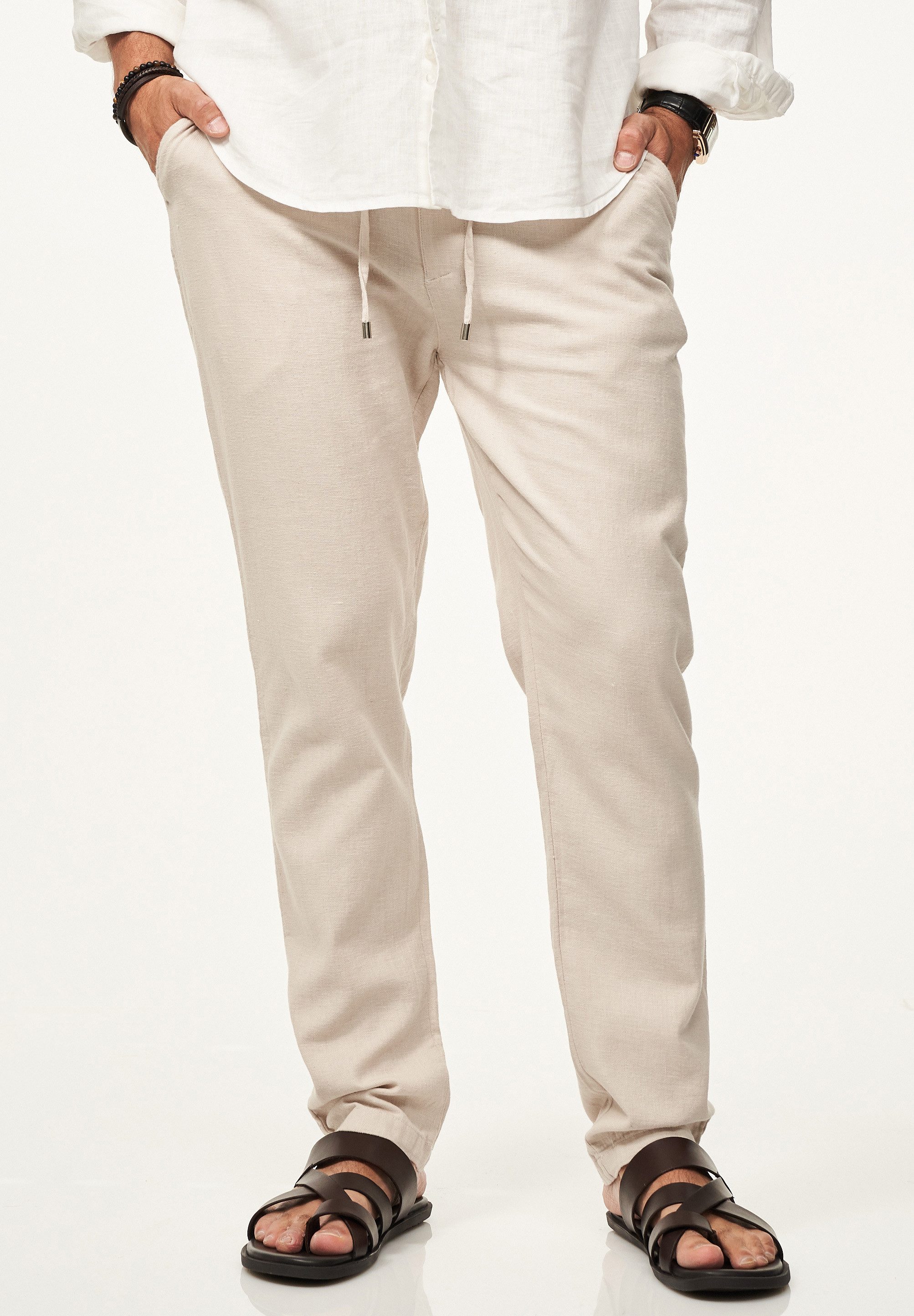behype Leinenhose im Chinohosen Stil mit Gummibund & Kordel Herren luftige günstig online kaufen