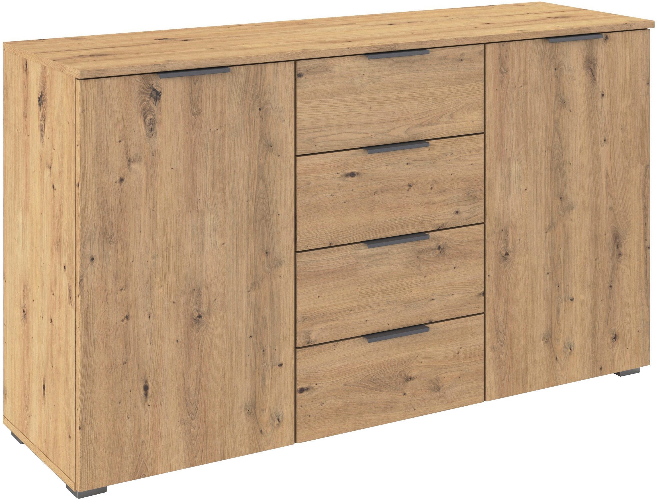 OTTO home Kombikommode Sideboard Schubladenkommode AGORDO mit Dekor- oder Hochglanzfront (in zwei Griff-Farben, Breite 120 cm), vier große Schubladen, mit insgesamt 4 Einlegeböden MADE IN GERMANY
