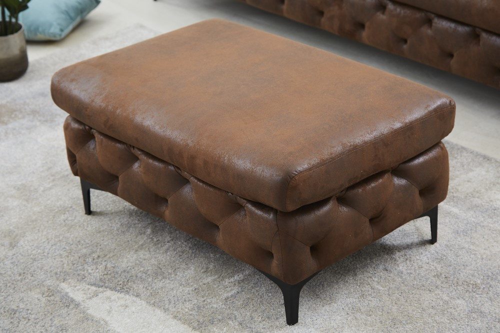 riess-ambiente Fußhocker MODERN BAROCK 92cm antik braun / schwarz · Fußhocker mit Ziersteppung (Einzelartikel, 1 St), Wohnzimmer-Hocker aus Microfaser im Retro-Design · mit Federkern