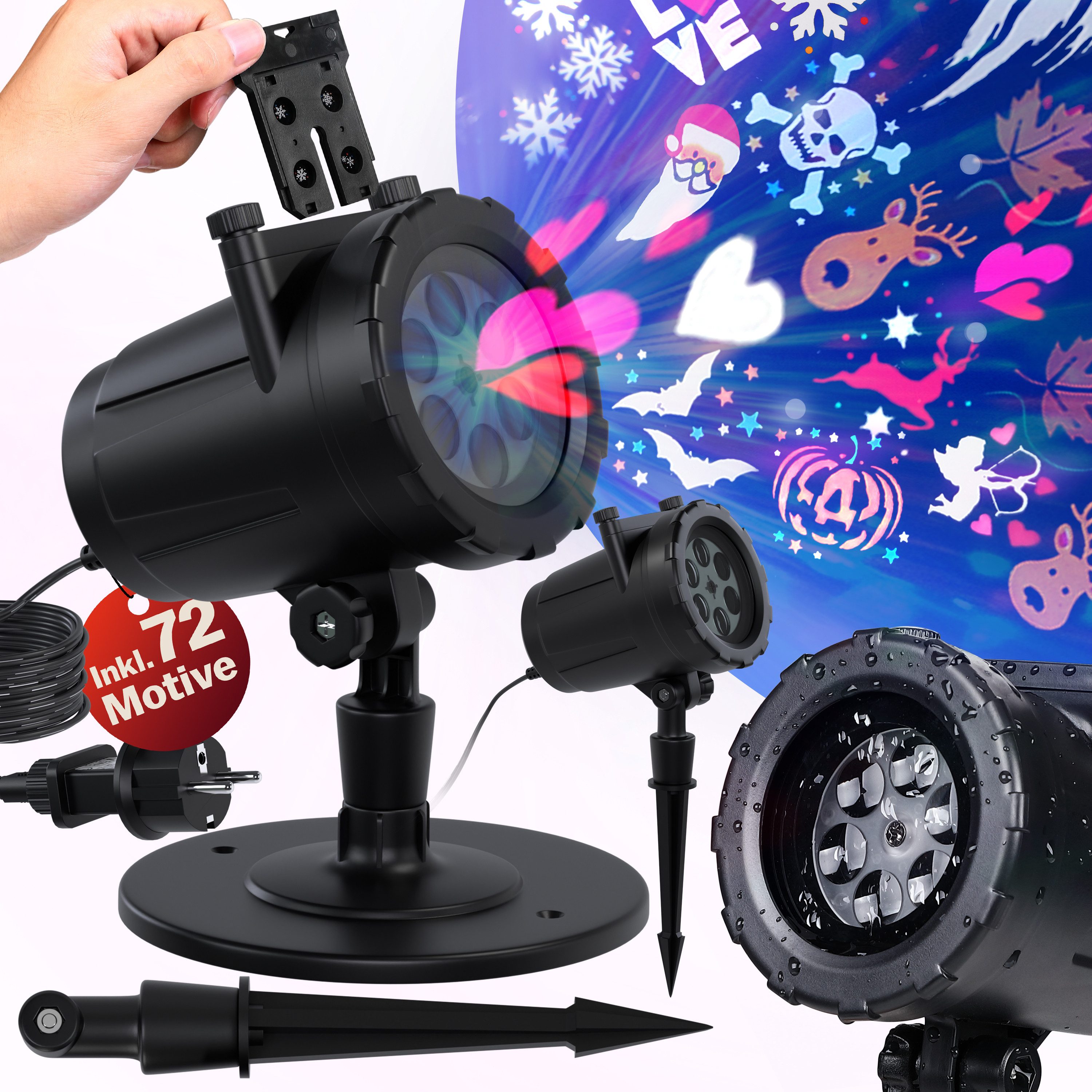 monzana Gartenstrahler, Projektor, LED Projektor Weihnachten Aussen 72 Motive Bunt Deko Party