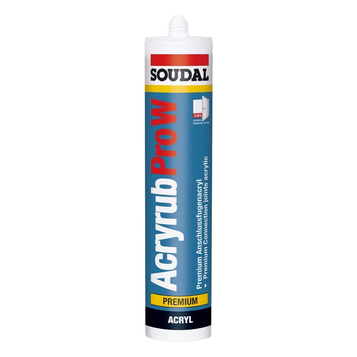 SOUDAL Maleracryl Acryrub PRO W Acryl Dichtstoff Weiß - 310 ml, Acrylatdispersion, gebrauchsfertig, Weißer Acryl Dichtstoff 310 ml – überstreichbar für Fugen