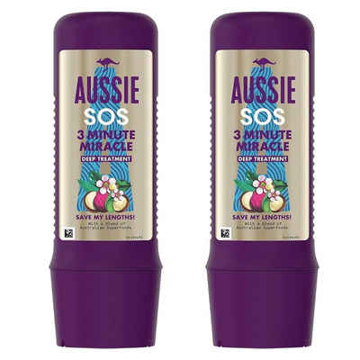 Aussie Haarspülung 2 x Aussie SOS 3 Minuten Wunder Feuchtigkeits Kur je 225 ml für trocke