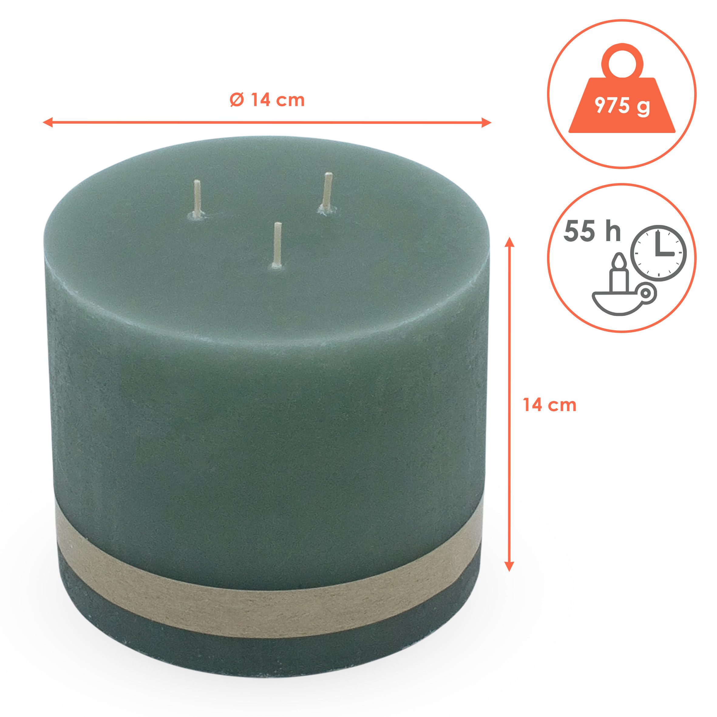 Spetebo Stumpenkerze XL 3-Docht Kerze 14 cm unparfümiert - rot (Packung, 1- günstig online kaufen