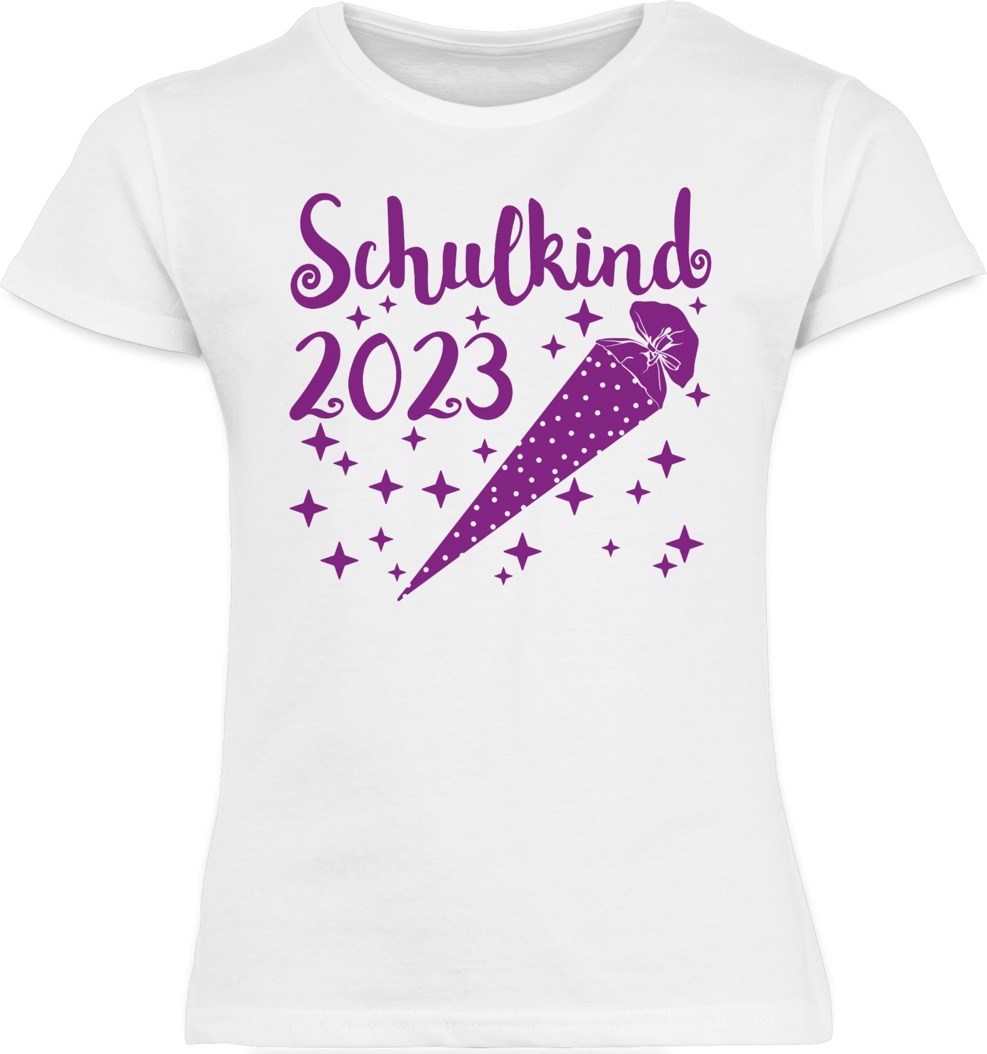 2023 Shirtracer Mädchen T-Shirt - Schultüte - Einschulung und Weiß lila Sternchen 2 Schulkind