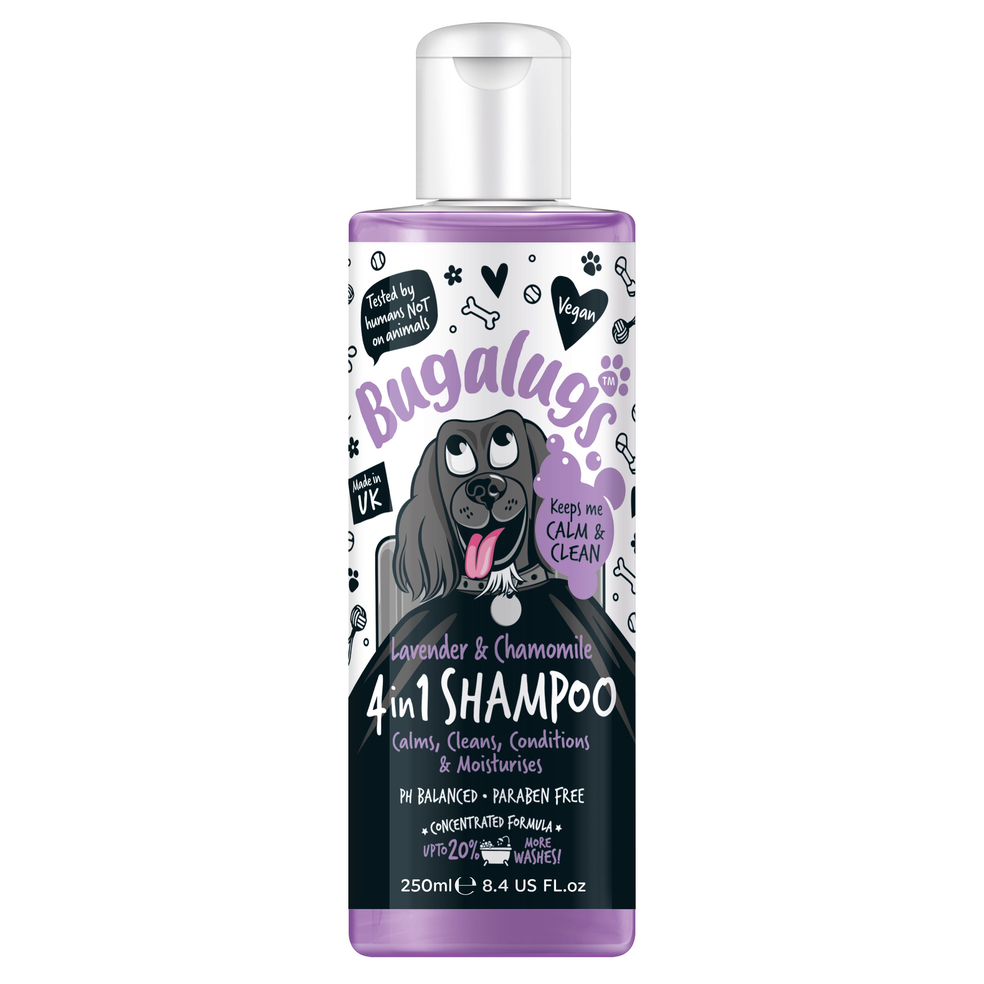 Tiershampoo Bugalugs 4 in 1 Hundeshampoo Lavendel & Kamille – Beruhigt, reinigt