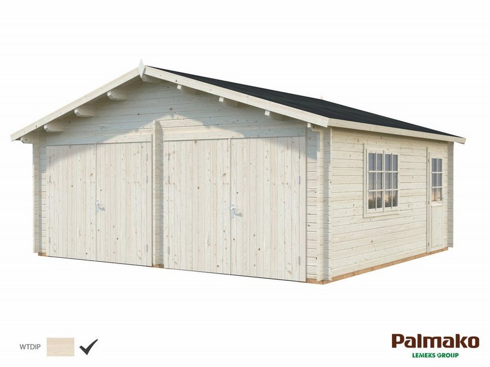Palmako Garage Holzgarage Roger 28,4 mit Holztor naturbelassen,  Doppelgarage aus Holz