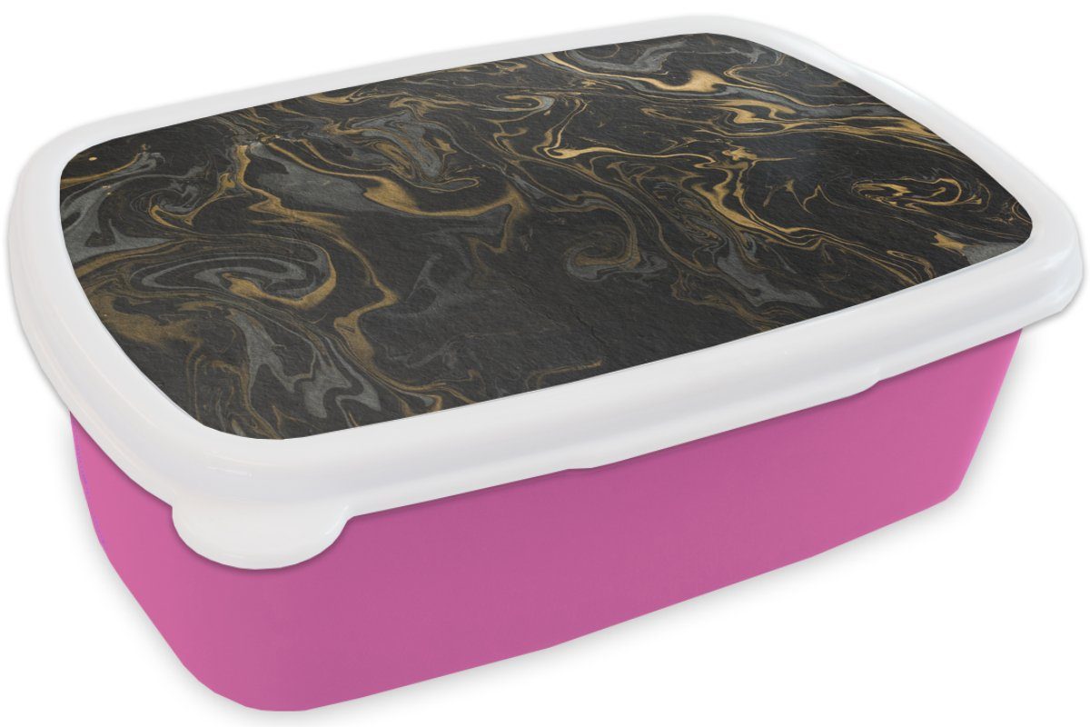 MuchoWow Lunchbox Marmor - Kunststoff, Mädchen, Snackbox, für Luxus, Erwachsene, rosa Brotbox Grau Brotdose Marmoroptik (2-tlg), - - Kinder, - Kunststoff Textur Gold 