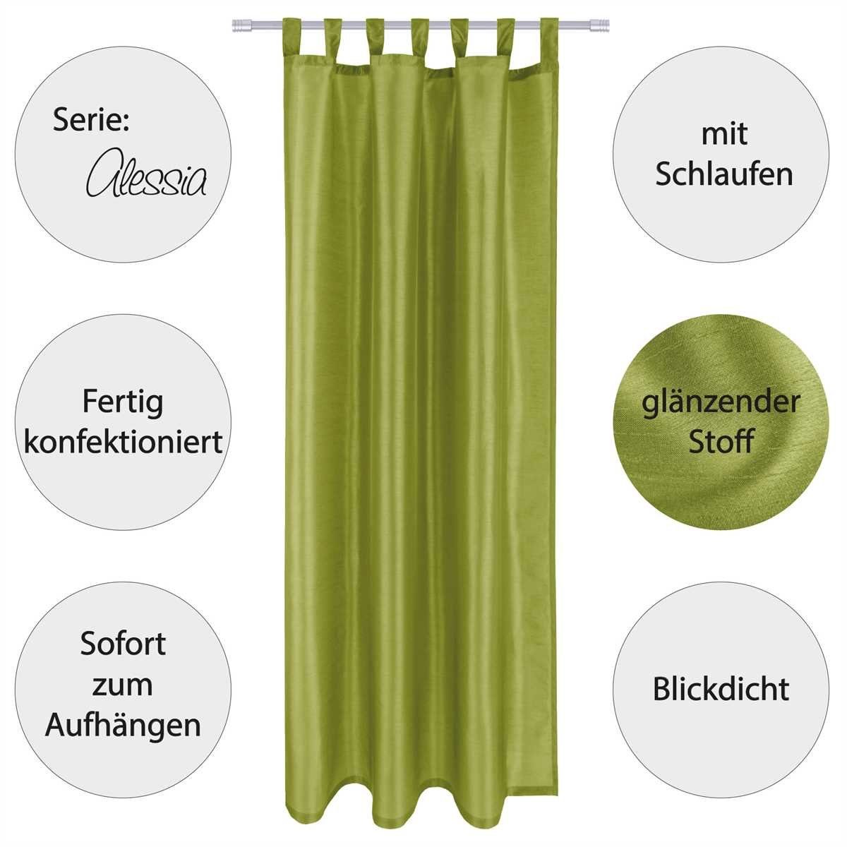 St), Dekoschal (2 (Schlaufenschal), in Schlaufen Schlaufen mit Microfaser, blickdicht, Alessia Blickdichter Fertiggardine vielen und Grün Arsvita, Größen Vorhang, Farben