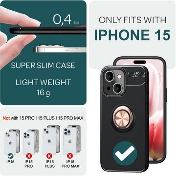 Nalia Smartphone-Hülle Apple iPhone 15, Handy-Hülle mit Ring / 360 Grad Fingerhalterung / Standfunktion / Dünn