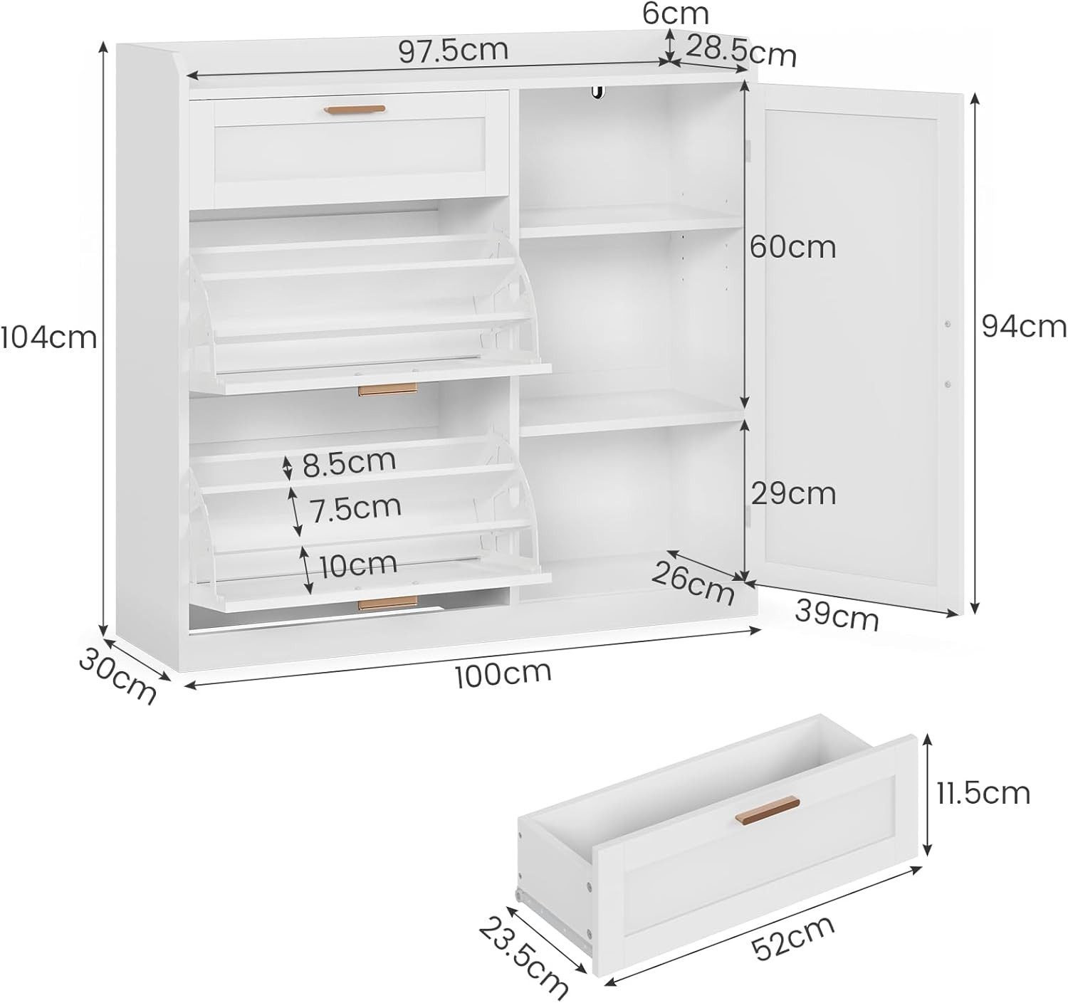 MSMASK Schuhschrank mit 2 Klappen, Schuhkipper Schmal, Schuhschrank mit 1 S günstig online kaufen