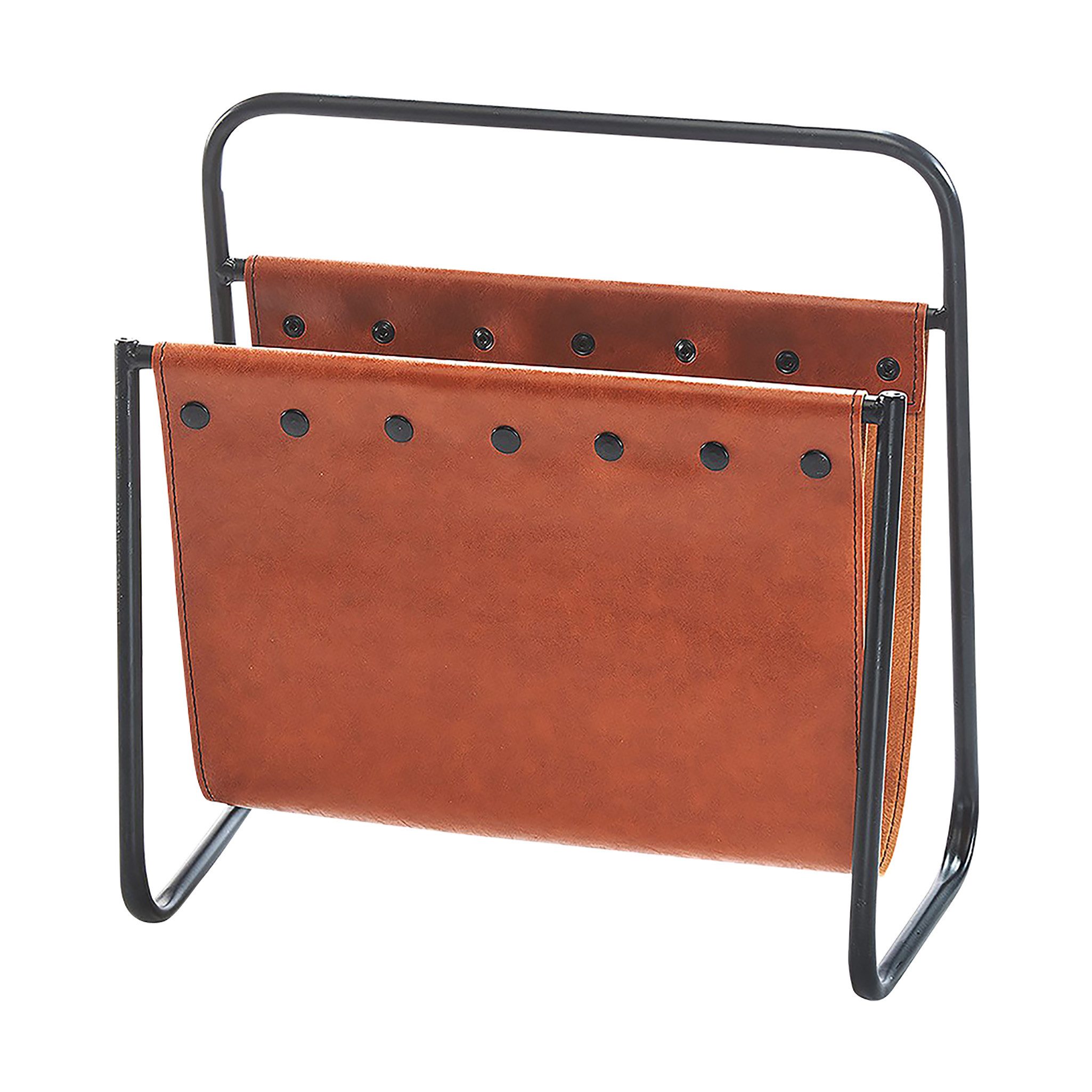 Kobolo Zeitungsständer Magazinsammler - schwarzes Metall und Kunstleder