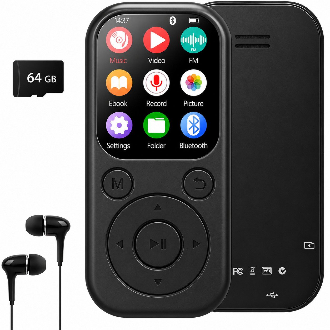 XEOOCE MP3 Player mit Bluetooth 5.3, 64GB Speicher, FM Radio, Kopfhörer MP3-Player