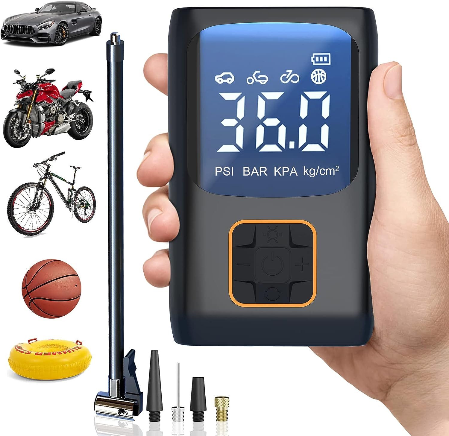 Luftpumpe Elektrische Luftpumpe, 150PSI Fahrradpumpe mit LED Licht, akku 4500mAh