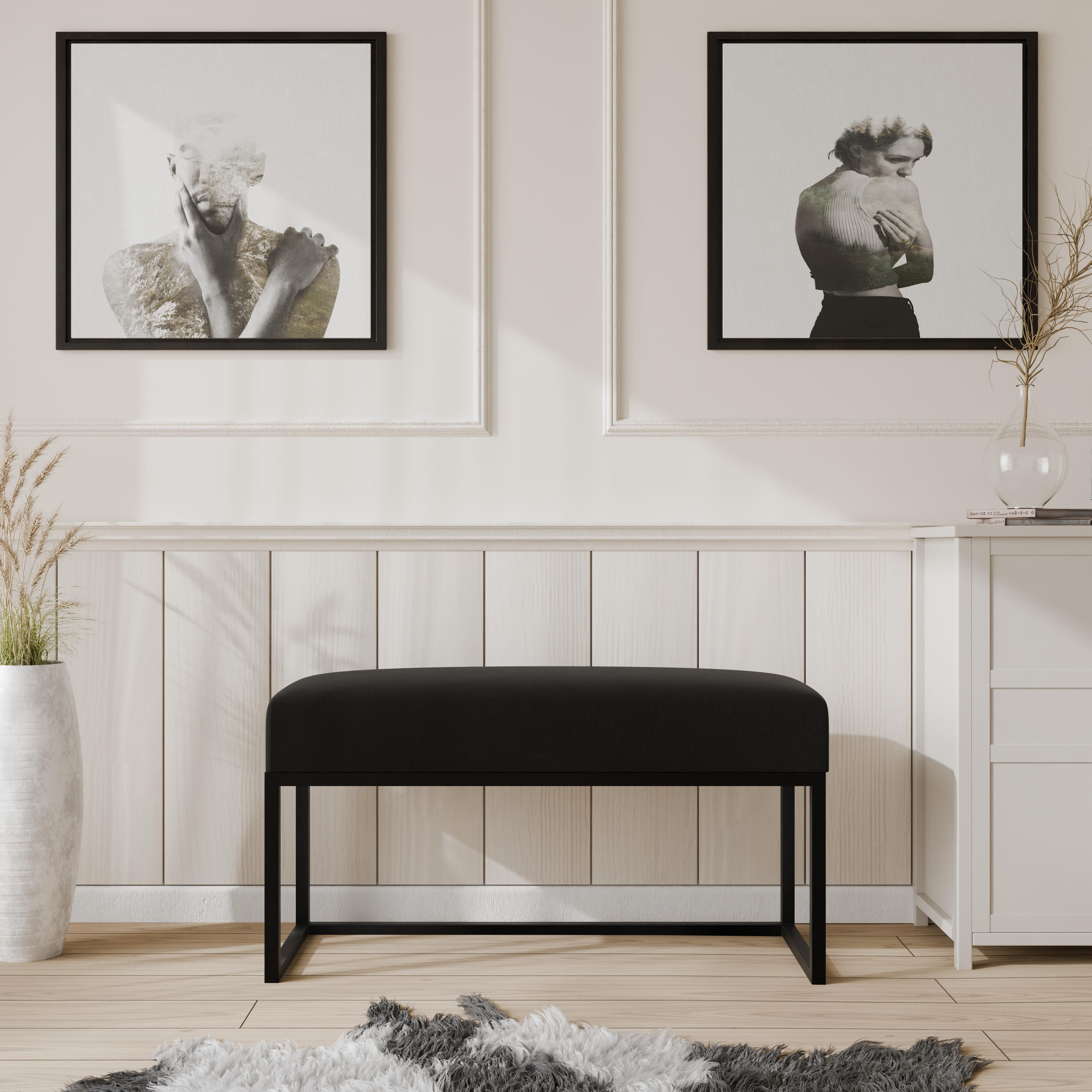 Design Möbel Sitzbank Gepolsterte Sitzbank 80/100 cm mit Metallgestell Modern 1 PT – Bild 2 von 5