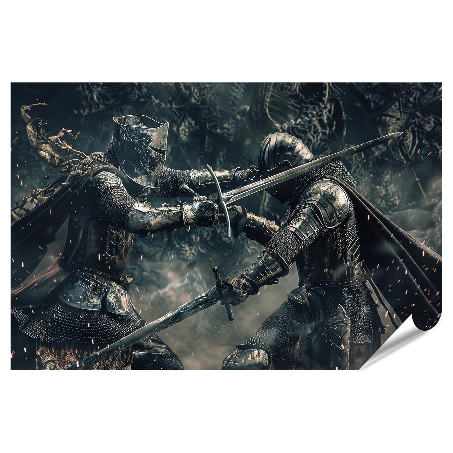 islandburner Poster Kämpfende Ritter Mittelalterliches Duell zweier Renaissance Wikinger