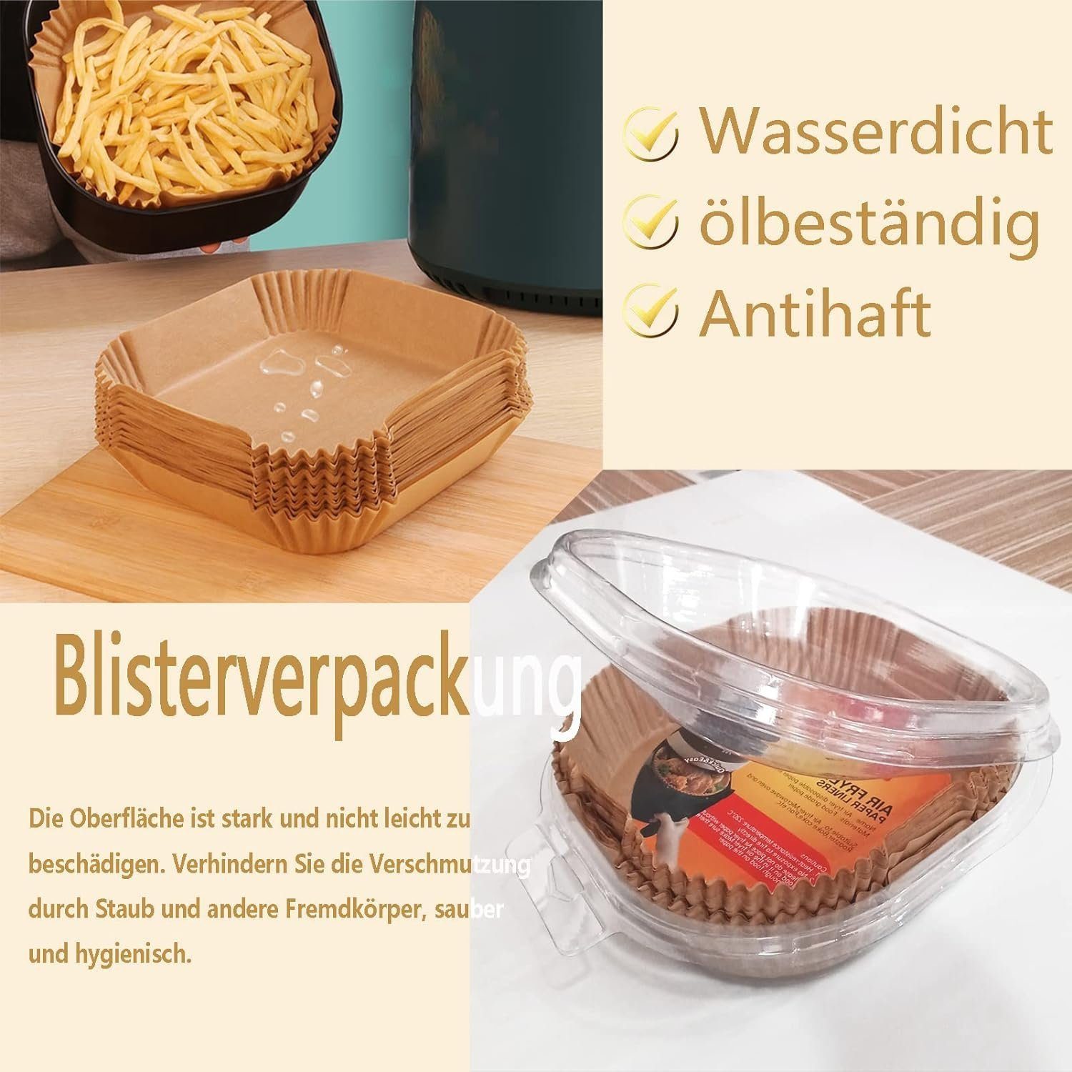 FELIXLEO Backpapier Airfryer Backpapier, 100 Stück 20cm Antihaft Wasserdicht Backpapier