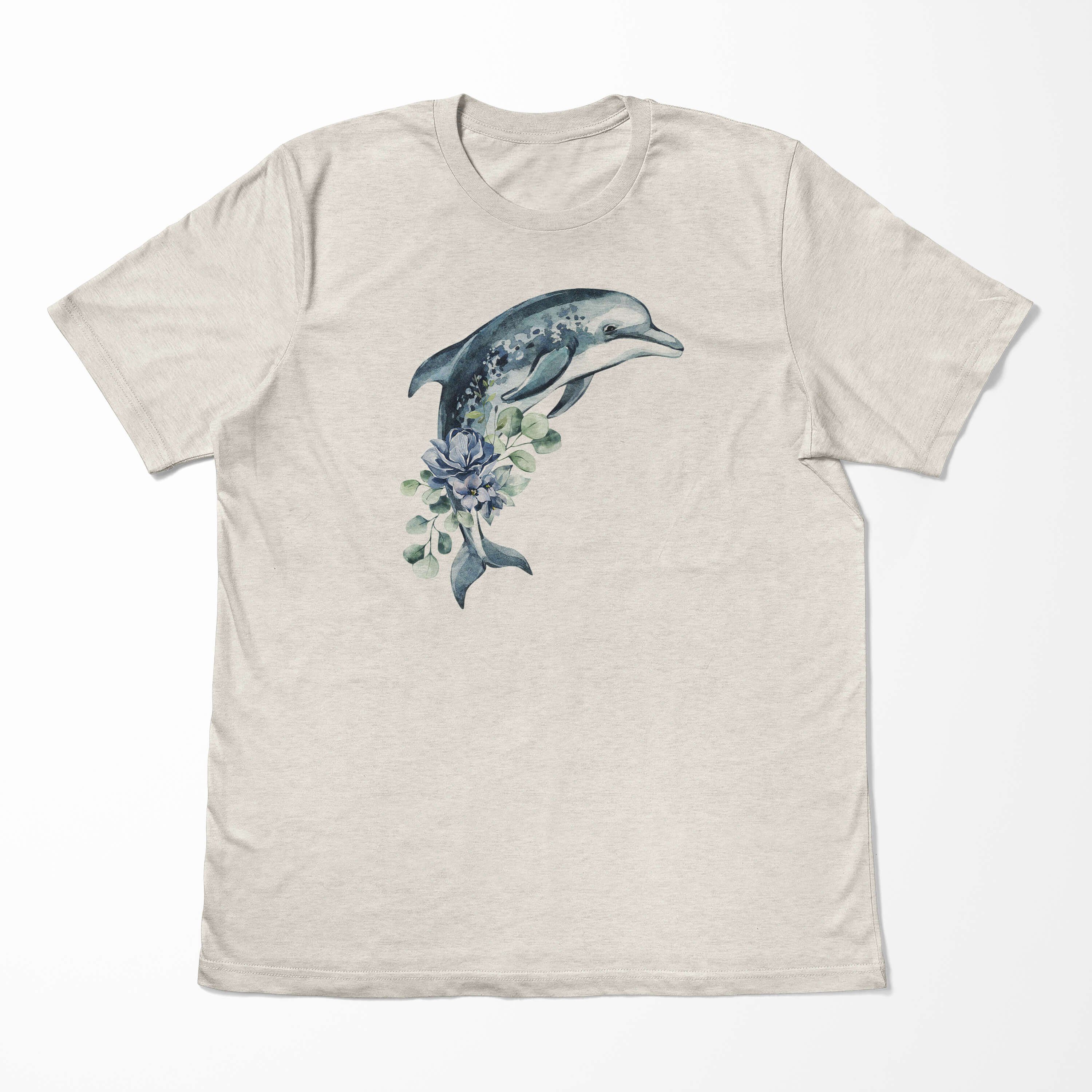 Sinus Delfin Motiv 100% Shirt Bio-Baumwolle Herren T-Shirt Wasserfarben Art T-Shirt gekämmte Ökomod Blumen Nachhaltig (1-tlg)