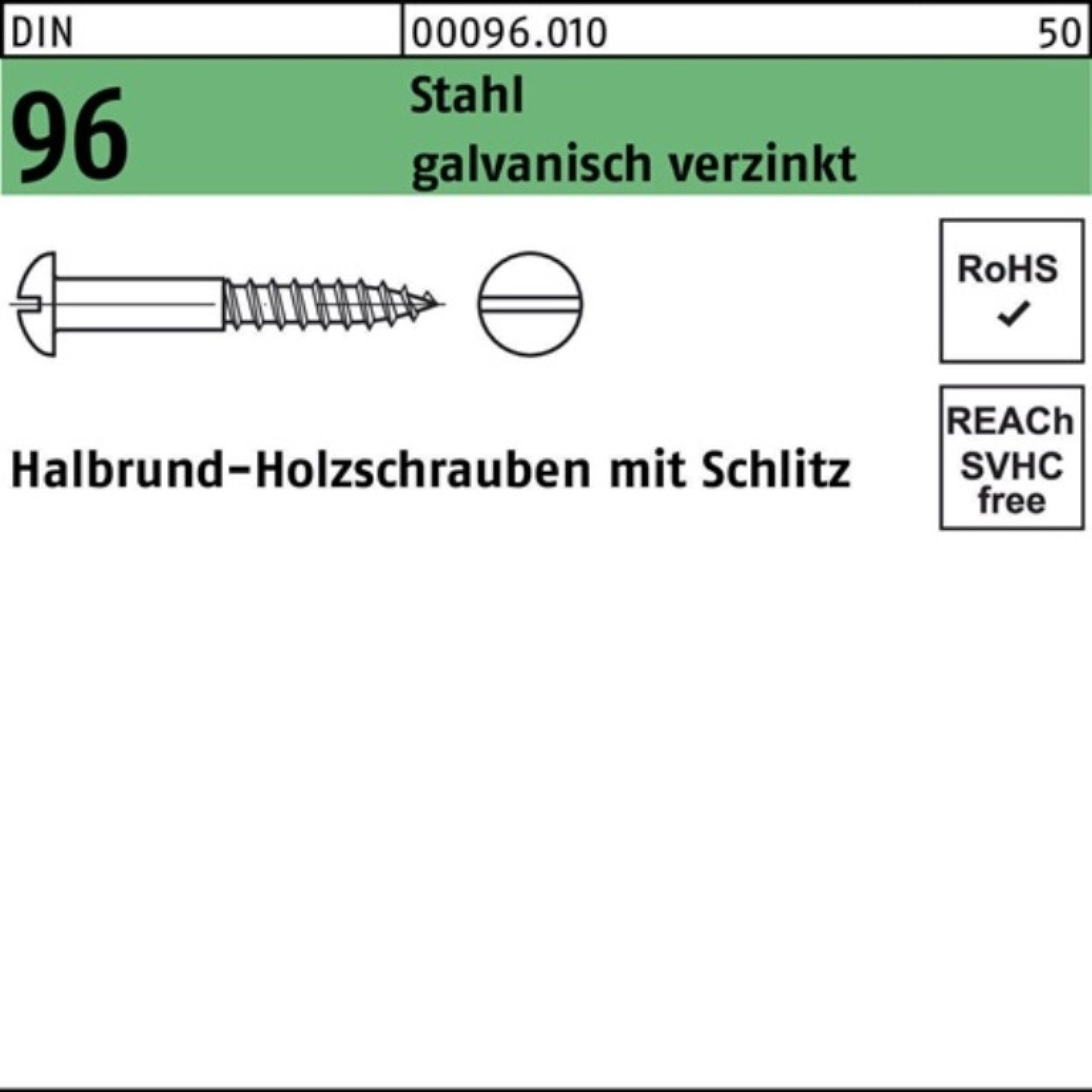 96 Holzschraube DIN Stahl 500er Pack Schlitz 1,6x8 Reyher galv.v Halbrundkopf Schraube