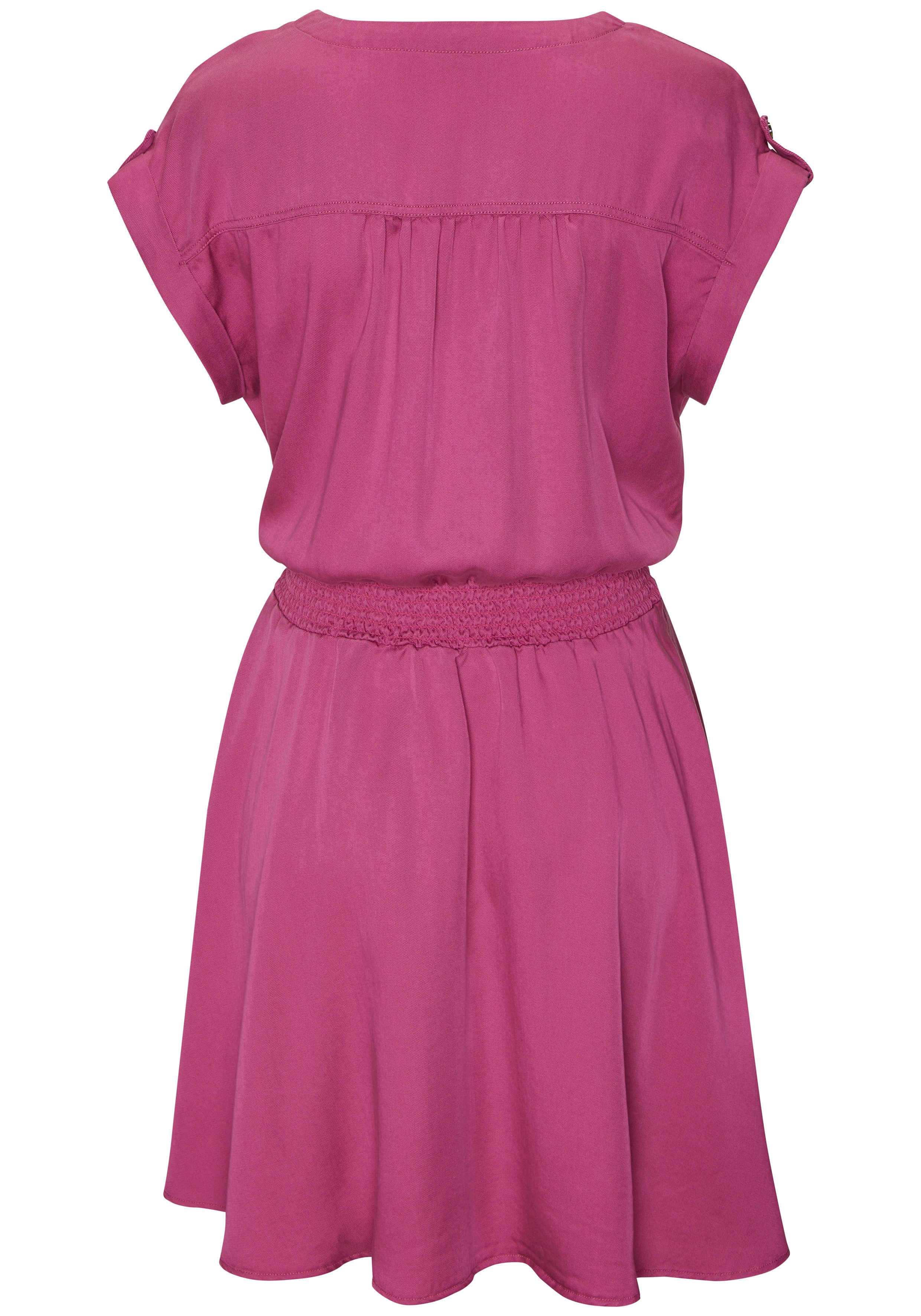 Buffalo Sommerkleid mit V-Ausschnitt aus weicher Lyocellware kurzes Kleid, figurumspielendes Sommerkleid, Strandkleid, Tunikakleid