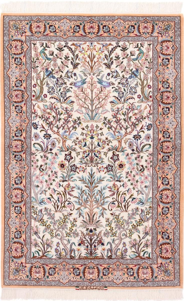 Orientteppich Isfahan Seidenkette 110x161 Handgeknüpfter Orientteppich, Nain Trading, rechteckig, Höhe: 6 mm