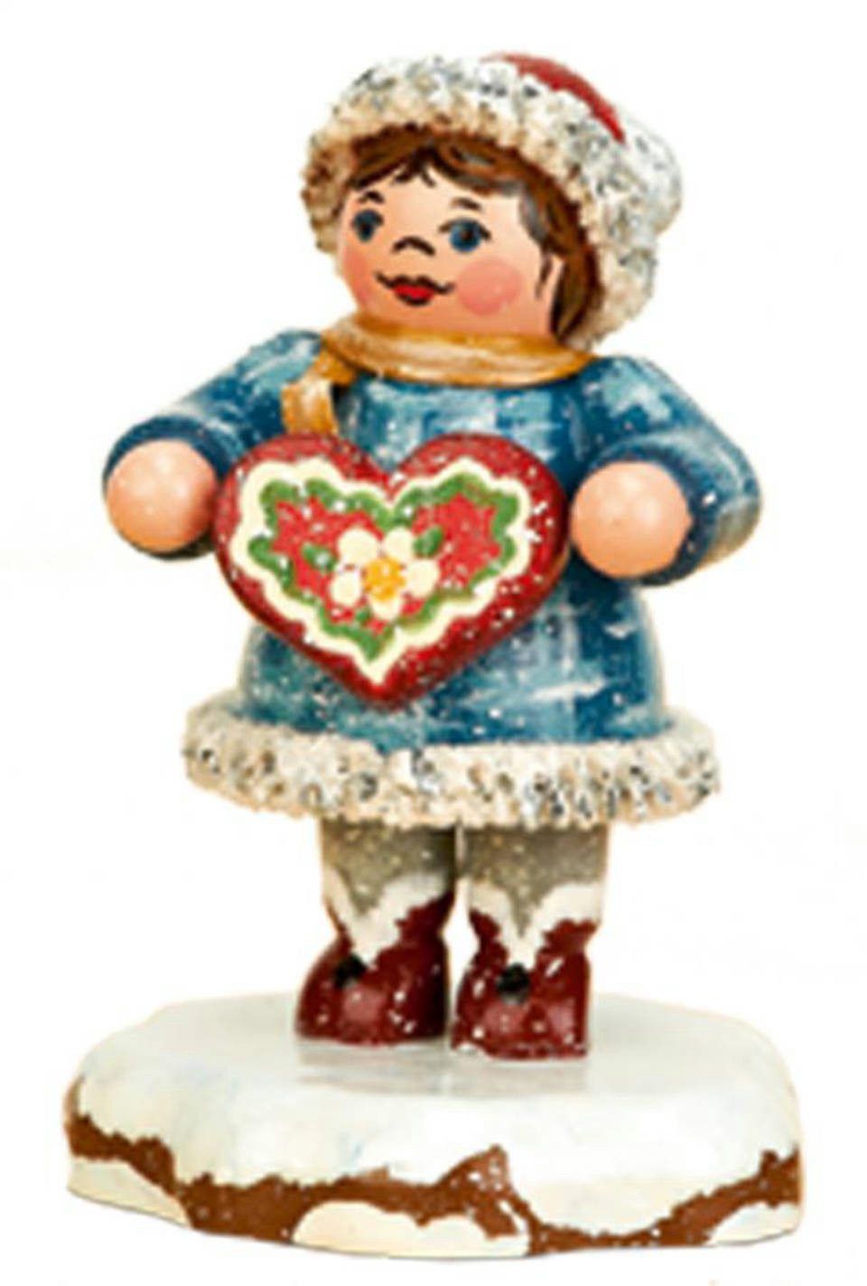 Hubrig Volkskunst Zschorlau Erzgebirge Sammelfigur Hubrig Winterkind Tinchens Lebkuchenherz