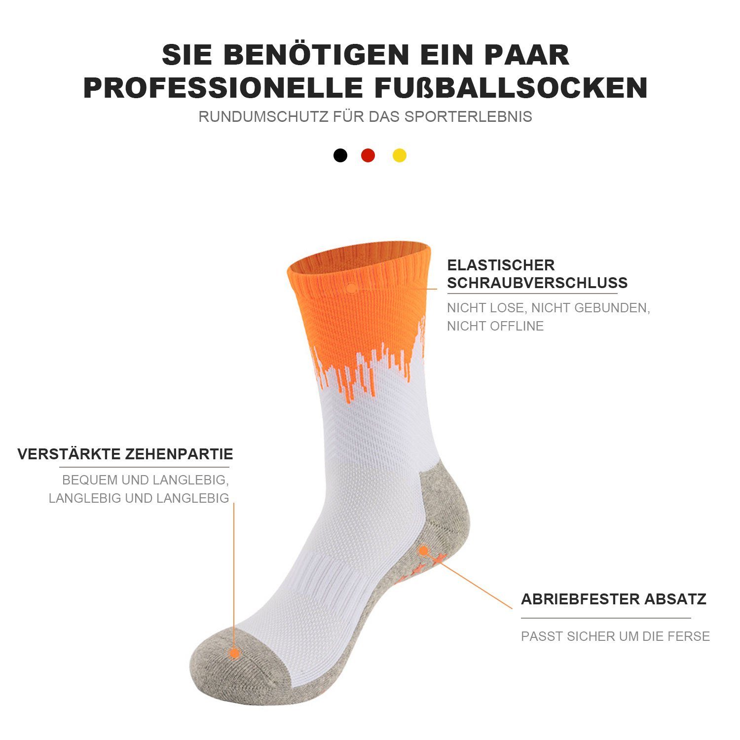 der für MAGICSHE Gewindebündchen Handtuchboden Füße für Weiß Verdickter Fußballsocken mit Erwachsene Schutz Orange Kniestrümpfe sportlichen