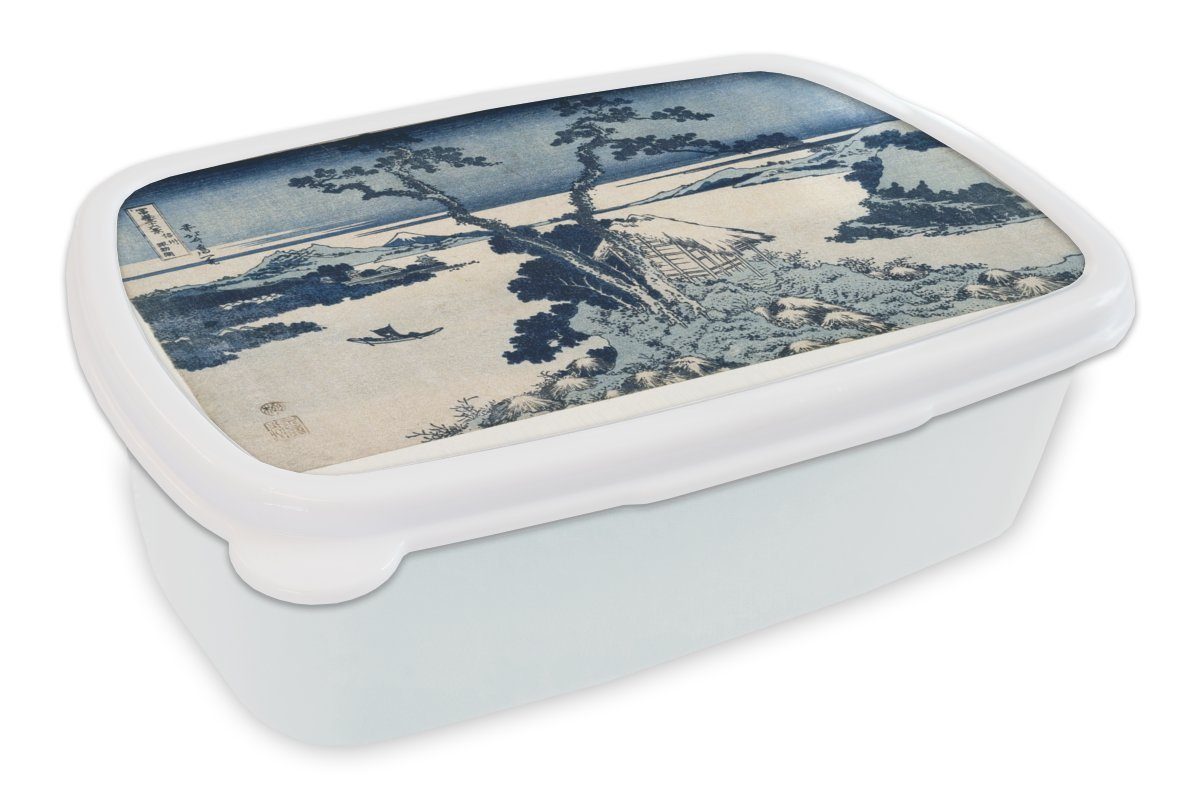 MuchoWow Lunchbox Blick auf den Berg Fuji - Gemälde von Katsushika Hokusai, Kunststoff, (2-tlg), Brotbox für Kinder und Erwachsene, Brotdose, für Jungs und Mädchen weiß