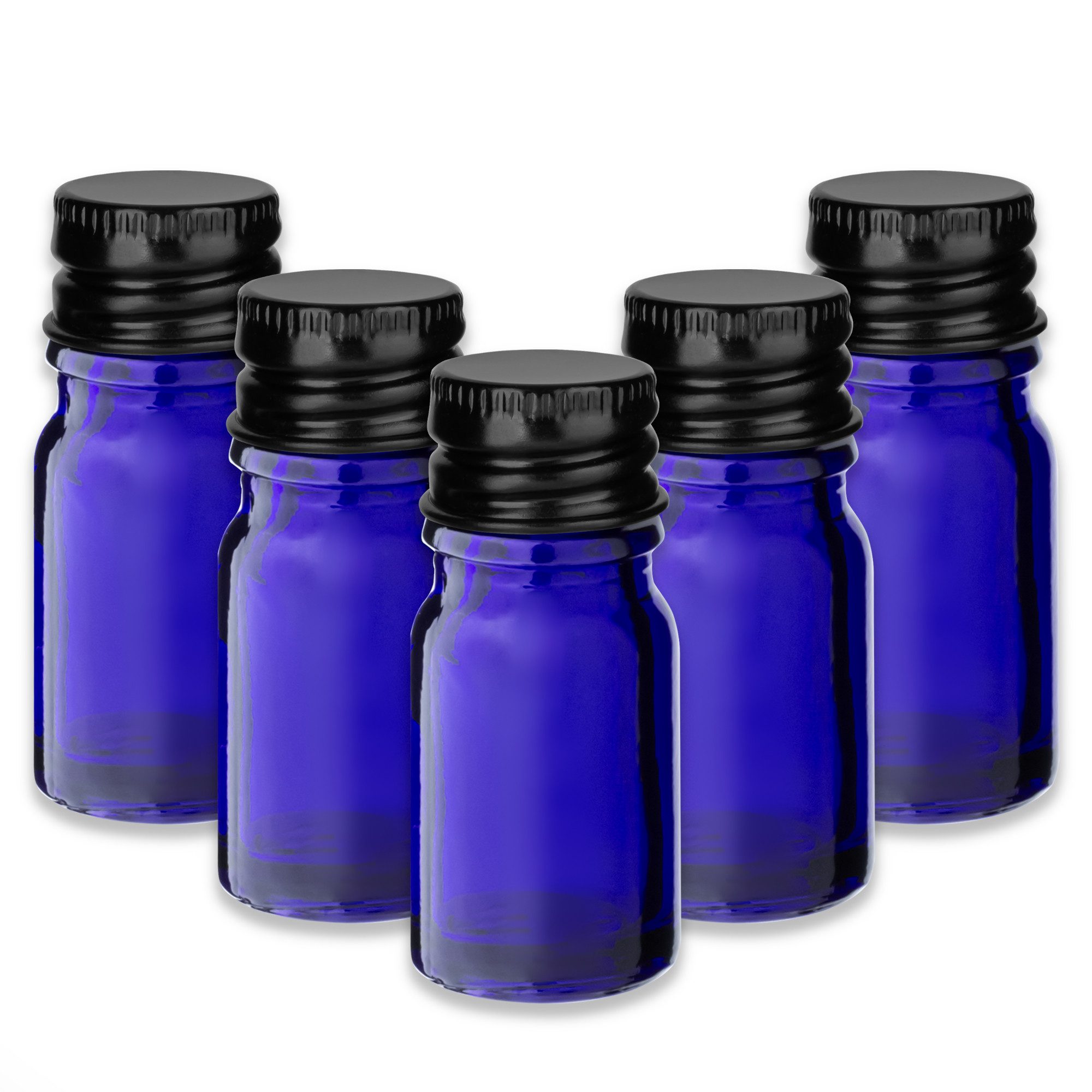 CK Verpackung GmbH Leerglas 5x Blaue Glasflasche 5 ml mit schwarzem Aluminium Schraubverschluss (Set x5)