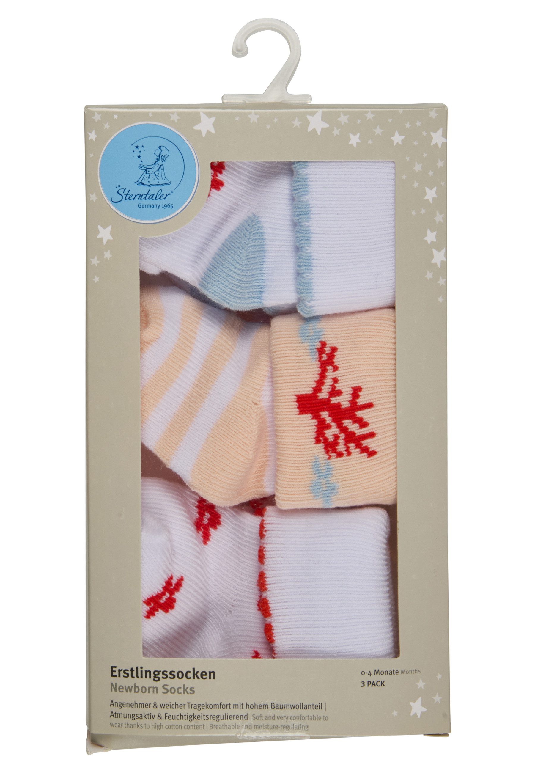 Sterntaler® Feinsöckchen Erstlingssocken 3er-Pack Schildkröte (3-Paar, 3er-Pack) Erstlingssocken 3erPack m Umschlag, hoher Baumwollanteil, Geschenkbox