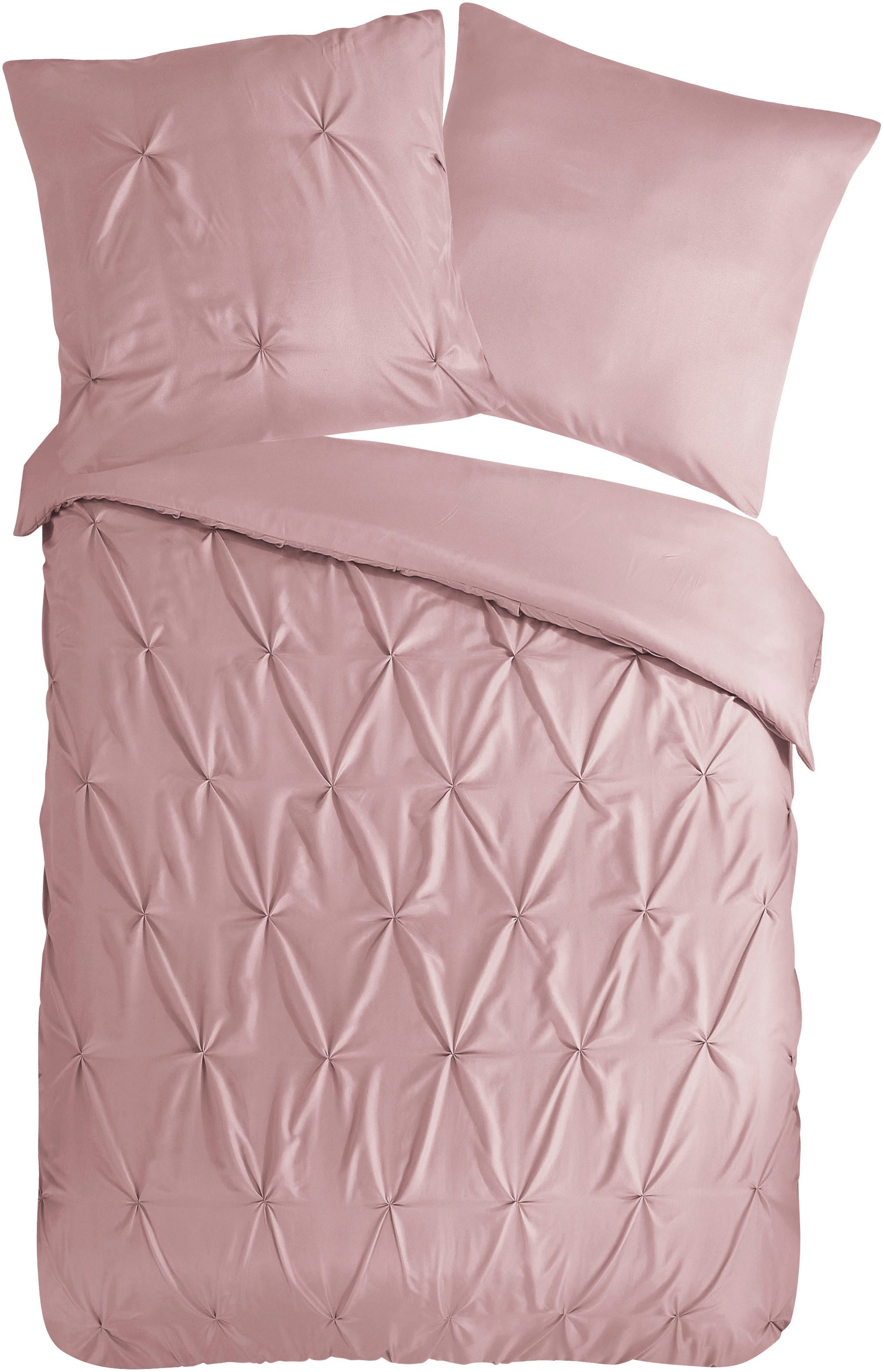 PURE luxury collection Wendebettwäsche Elegence, Microfaser, 2 teilig, Mikrofaser, Uni, Stickerei, luxuriöse Falten, Reißverschluss