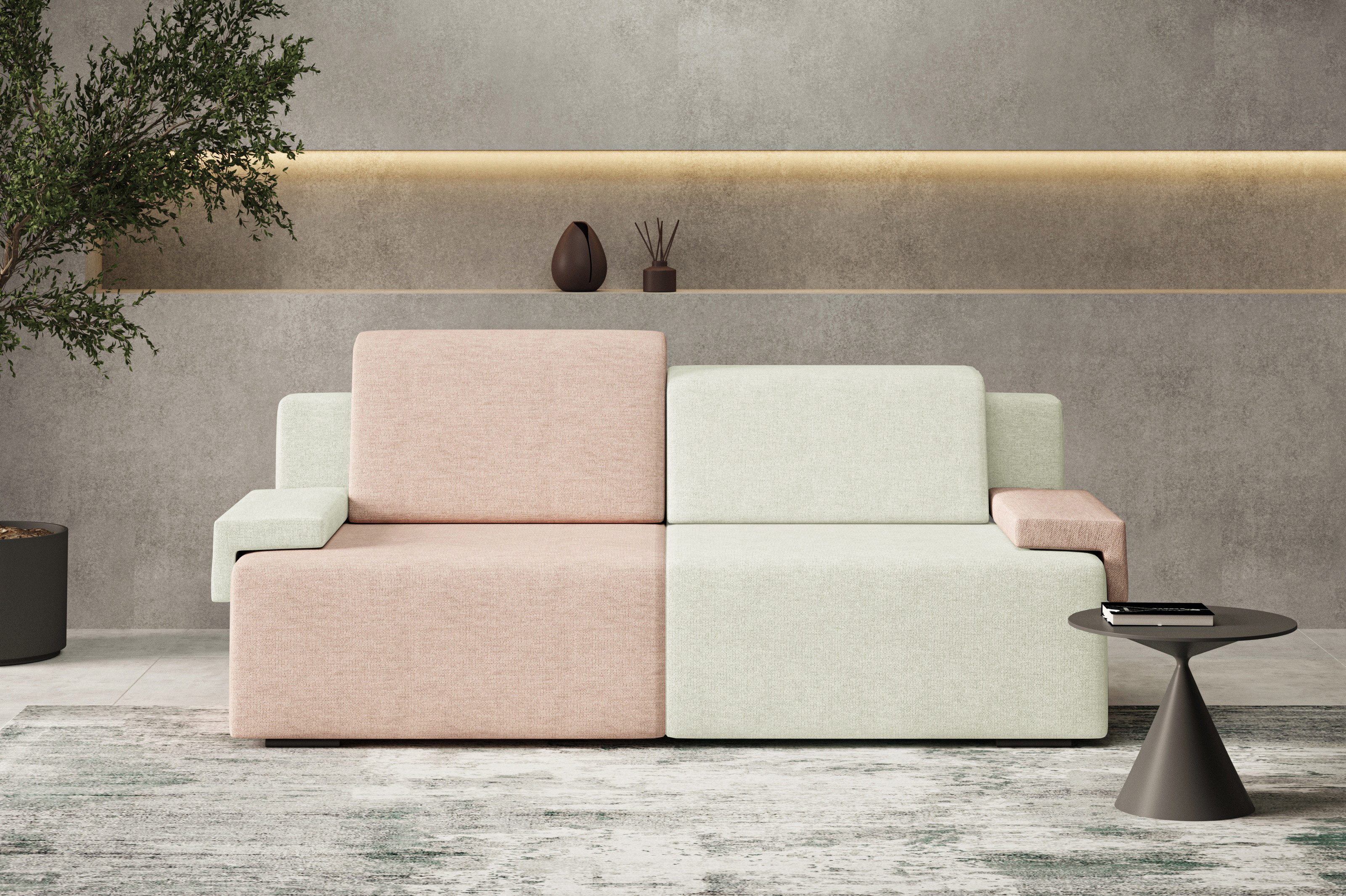 MOEBLO Schlafsofa HOOK, Modernes Design mit Schlaffunktion und Bettkasten, Schlafcouch Sofa Couch für Wohnzimmer Schlafsofa Federkern Sofagarnitur Polstersofa, -(BxHxT):200x88x98 cm