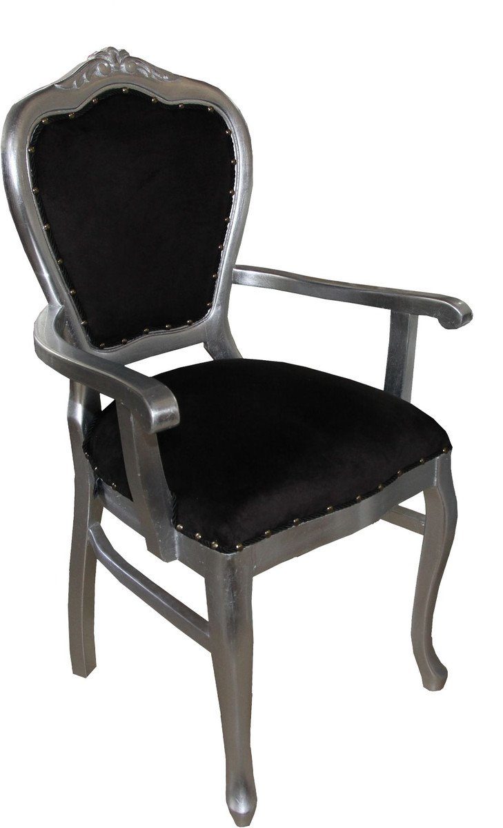 Casa Padrino Esszimmerstuhl Silber Edition Barock Esszimmer Möbel Limited Stuhl / Armlehnen Schwarz - Luxus mit 