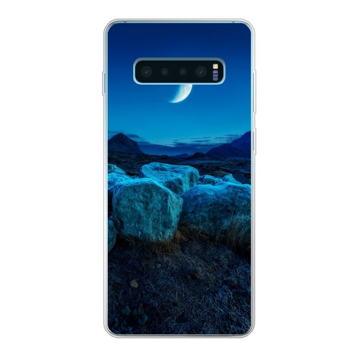 MuchoWow Handyhülle Mond - Berg - Blau Phone Case Handyhülle Samsung Galaxy S10+ Silikon Schutzhülle