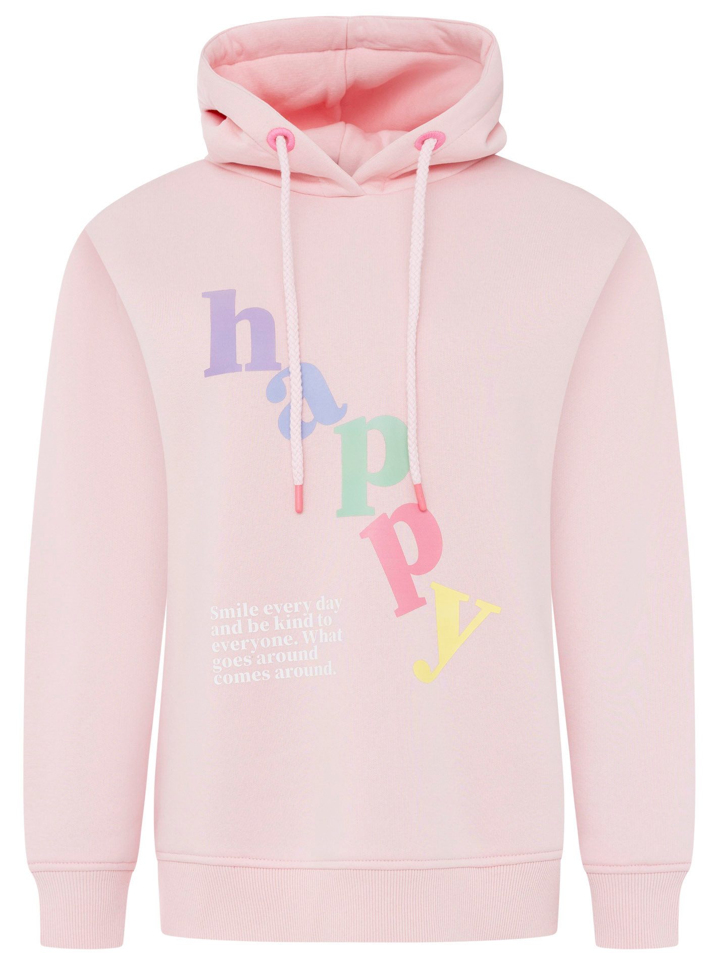 Zwillingsherz Hoodie "happy" großer „Happy“ Print, Kapuze mit Kordel, elastische Bündchen – Bild 2 von 5