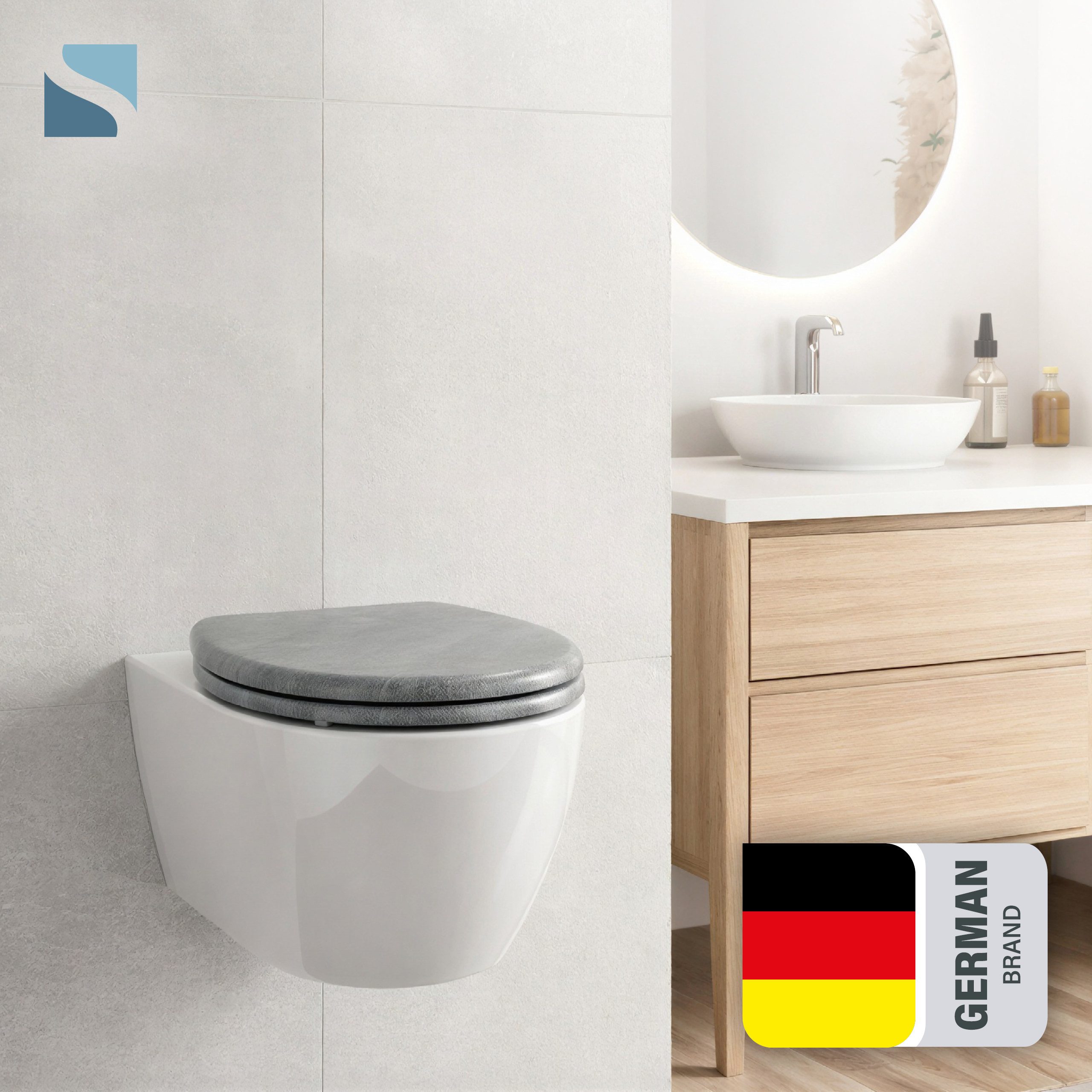Schütte WC-Sitz LIGHT CONCRETE, Toilettendeckel, Absenkautomatik, Schnellverschluss, O-Form, bis 175kg