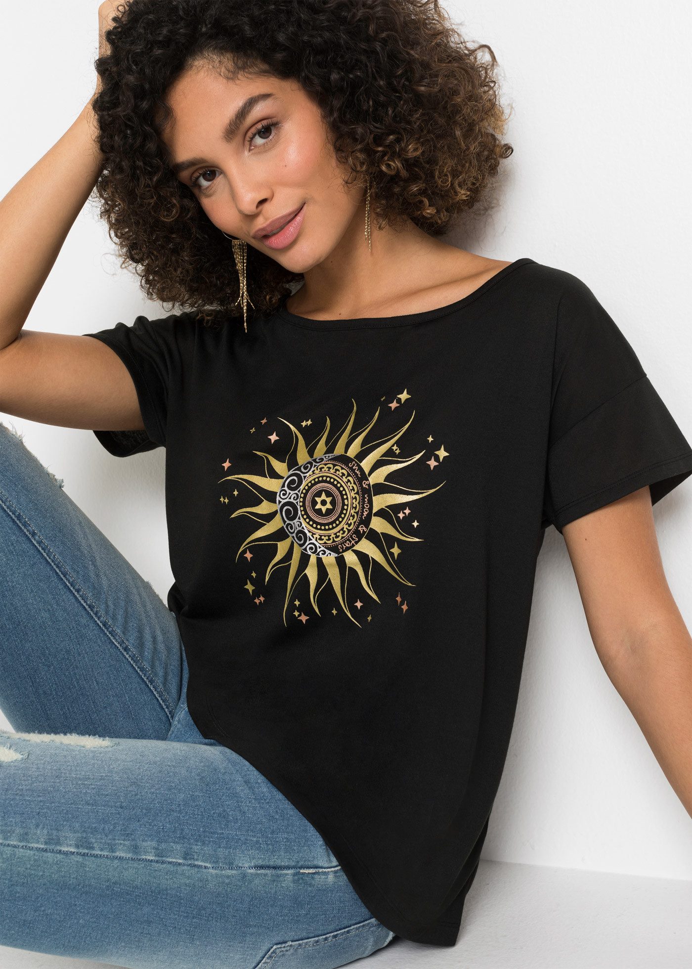bonprix T-Shirt Shirt mit Metallic-Druck